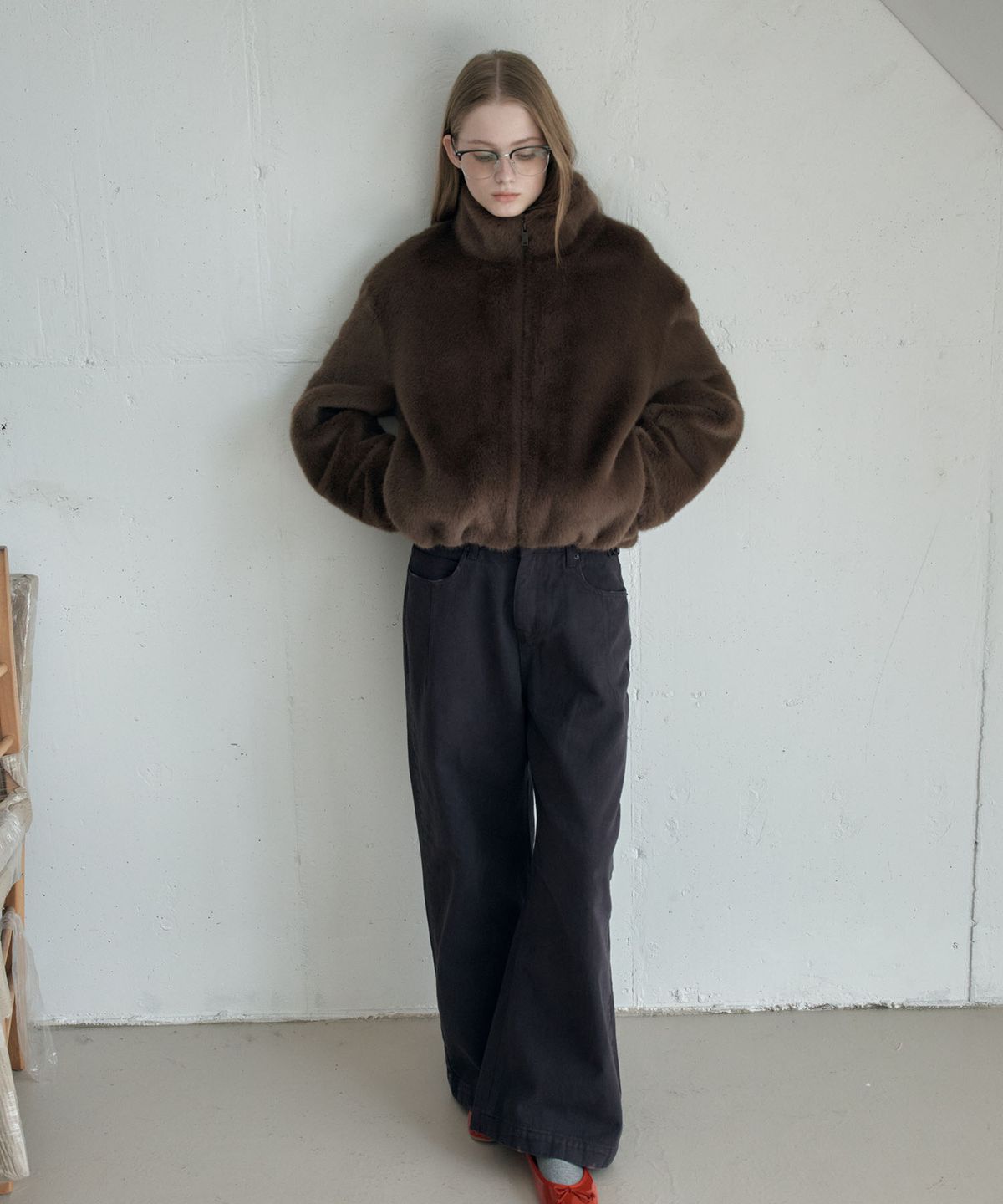 아위(AHWE) FAKE FUR ZIP-UP JACKET_L COCOA