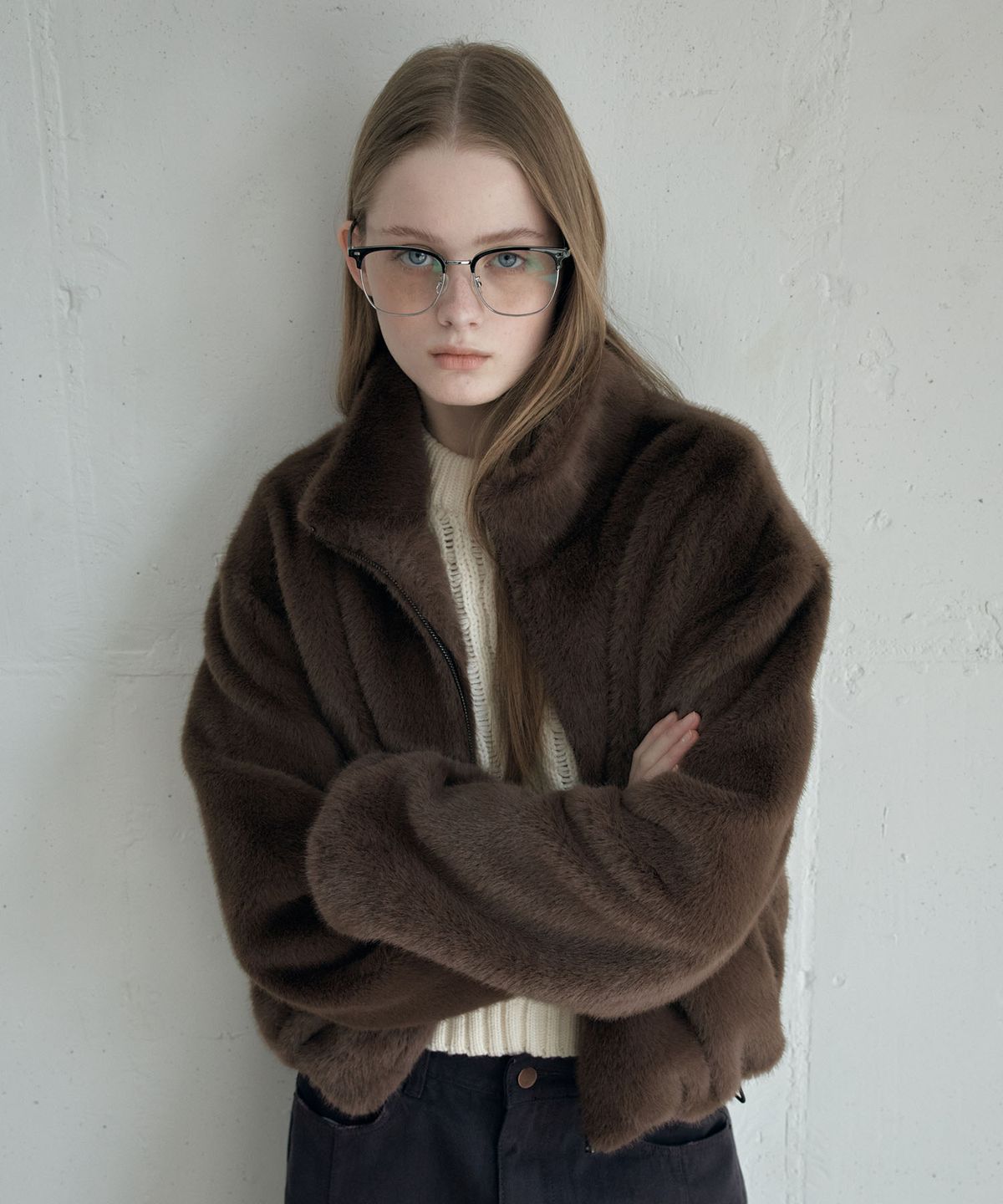 아위(AHWE) FAKE FUR ZIP-UP JACKET_L COCOA