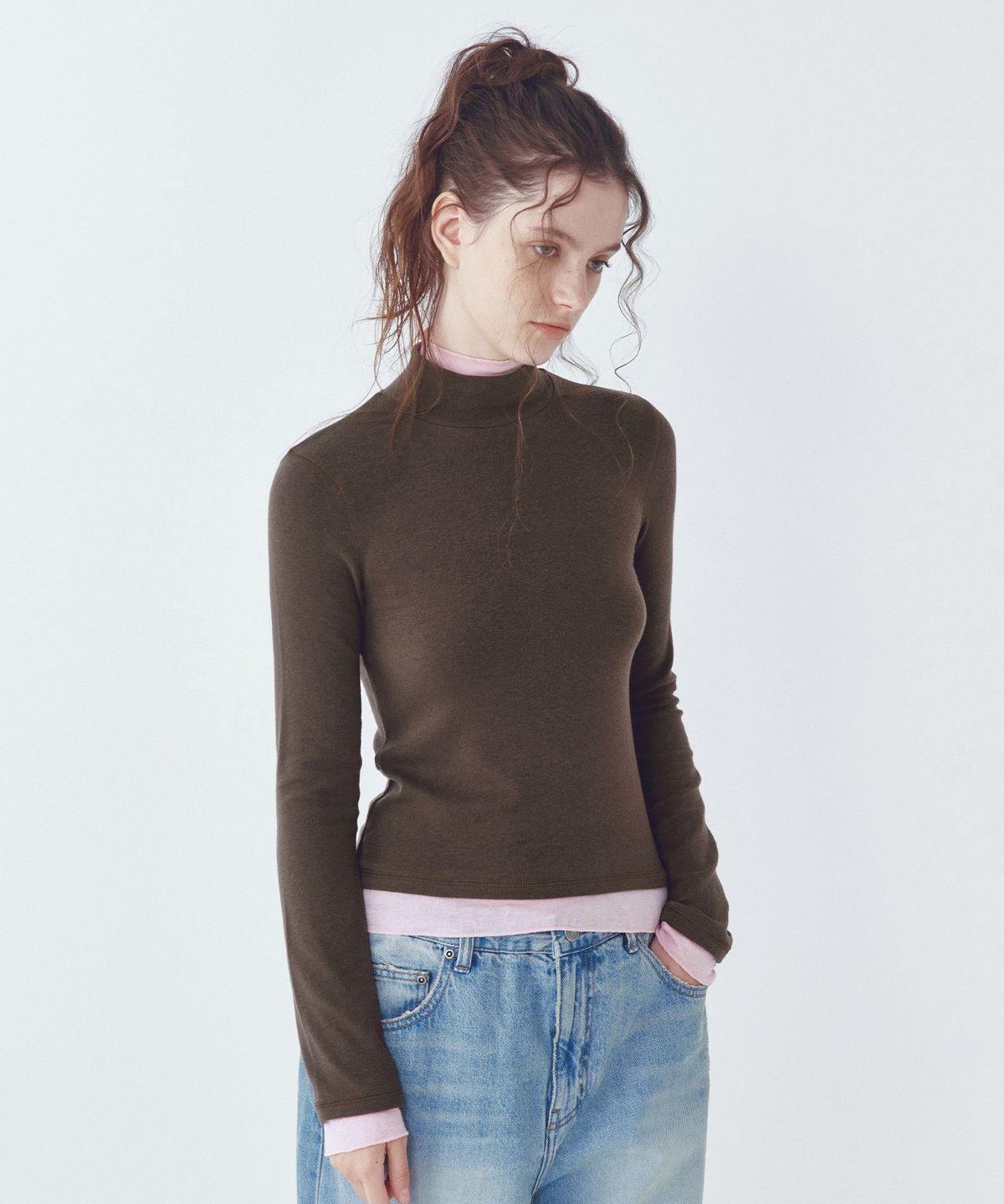 씨타(CITTA) Every Day Wool Double Layered Turtle-neck T-shirt_CTT397(Brown)