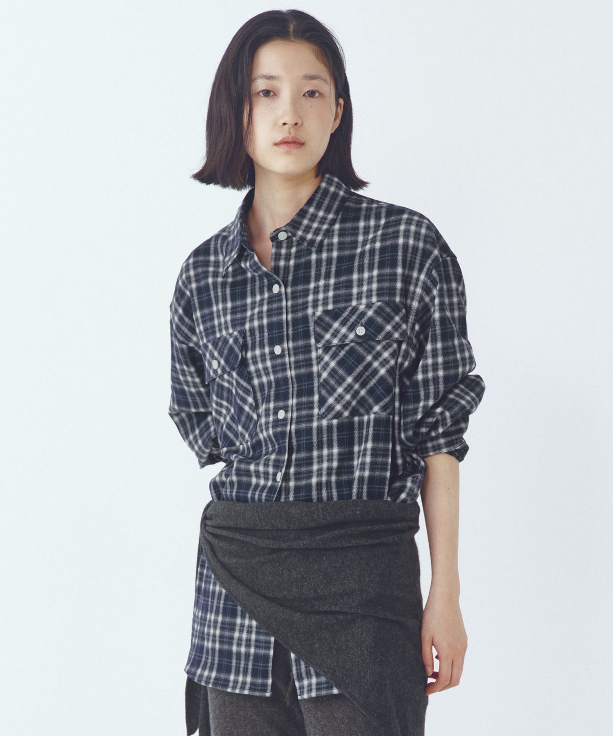 씨타(CITTA) Cuffs Point Check Shirt_CTT396(Navy)