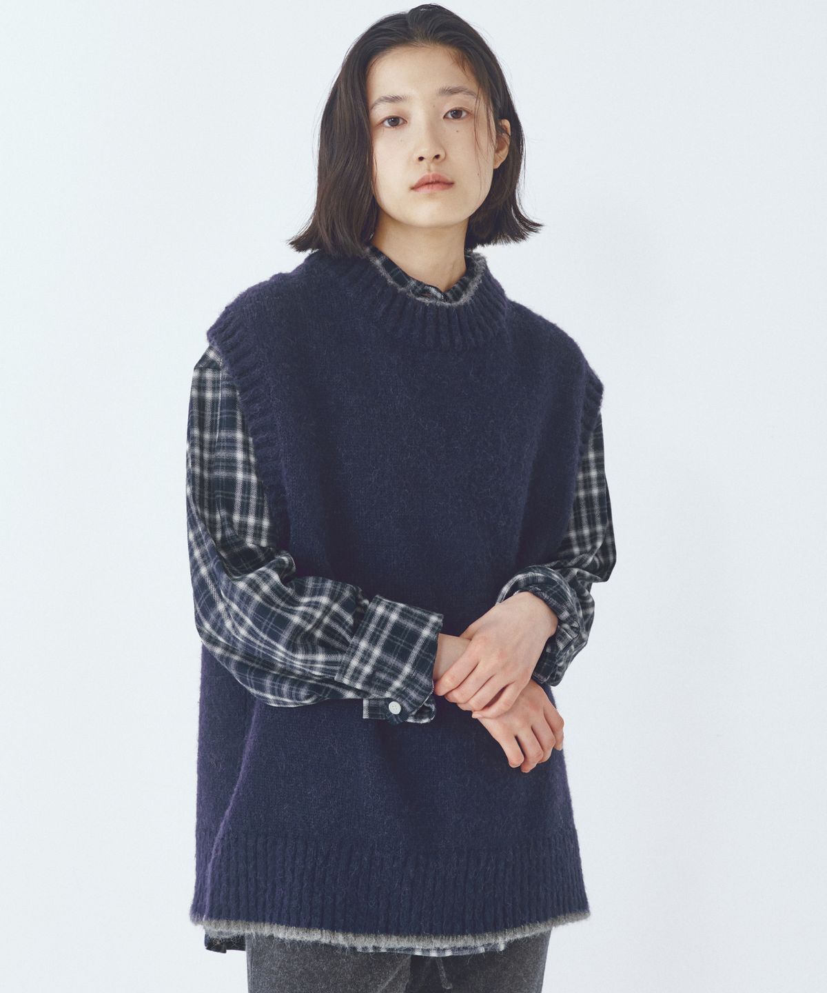 씨타(CITTA) Cuffs Point Check Shirt_CTT396(Navy)