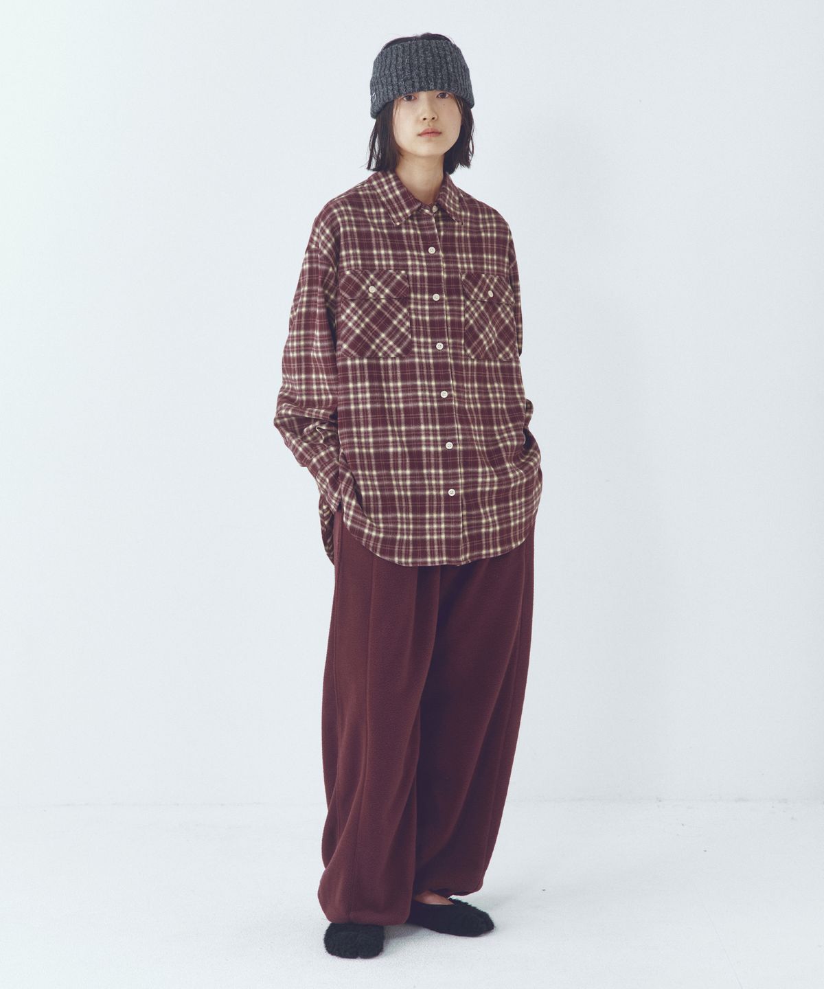 씨타(CITTA) Cuffs Point Check Shirt_CTT396(Burgundy)
