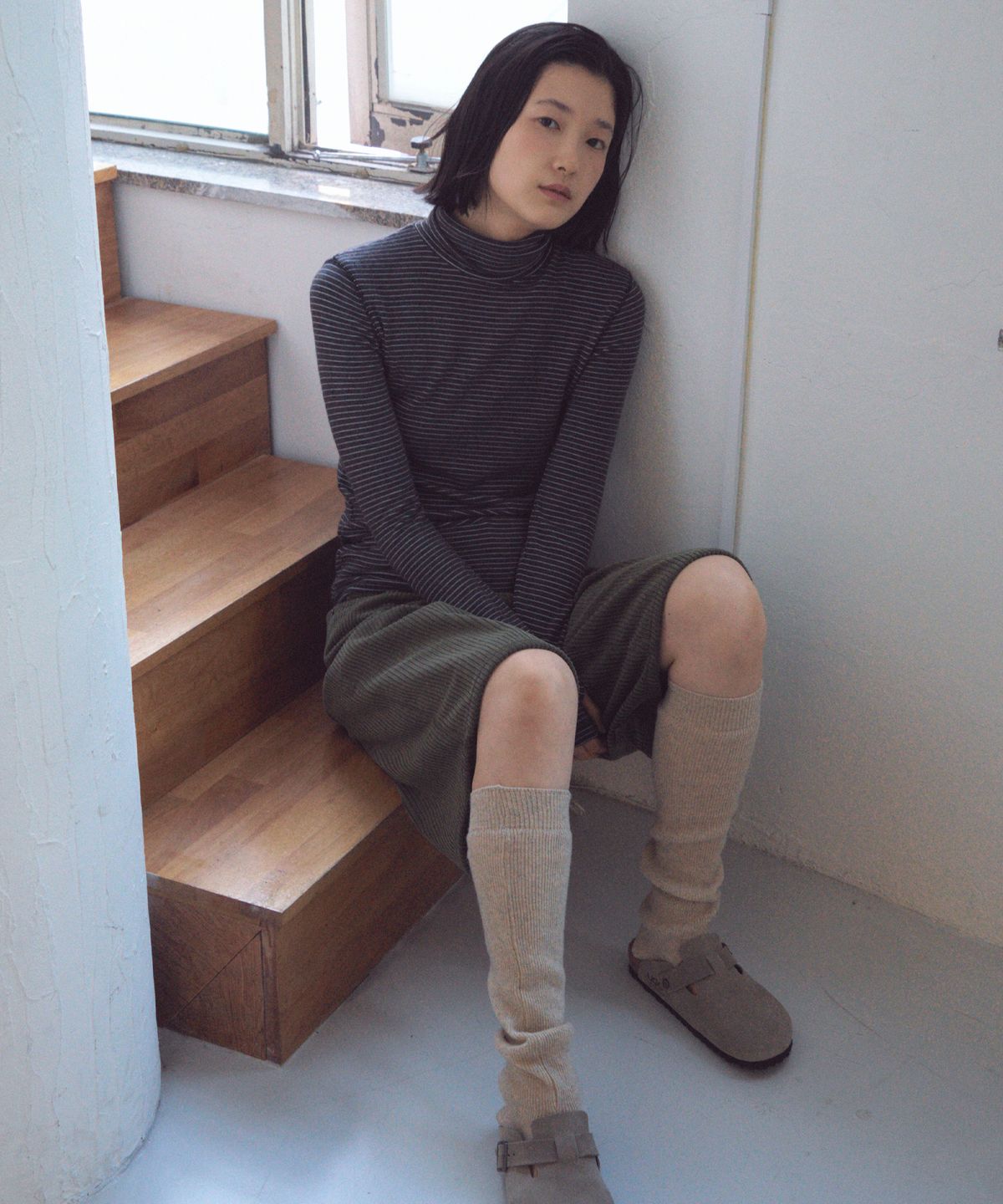 씨타(CITTA) Every Day Angora Stripe Turtle-neck T-shirt_CTT395(Charcoal)