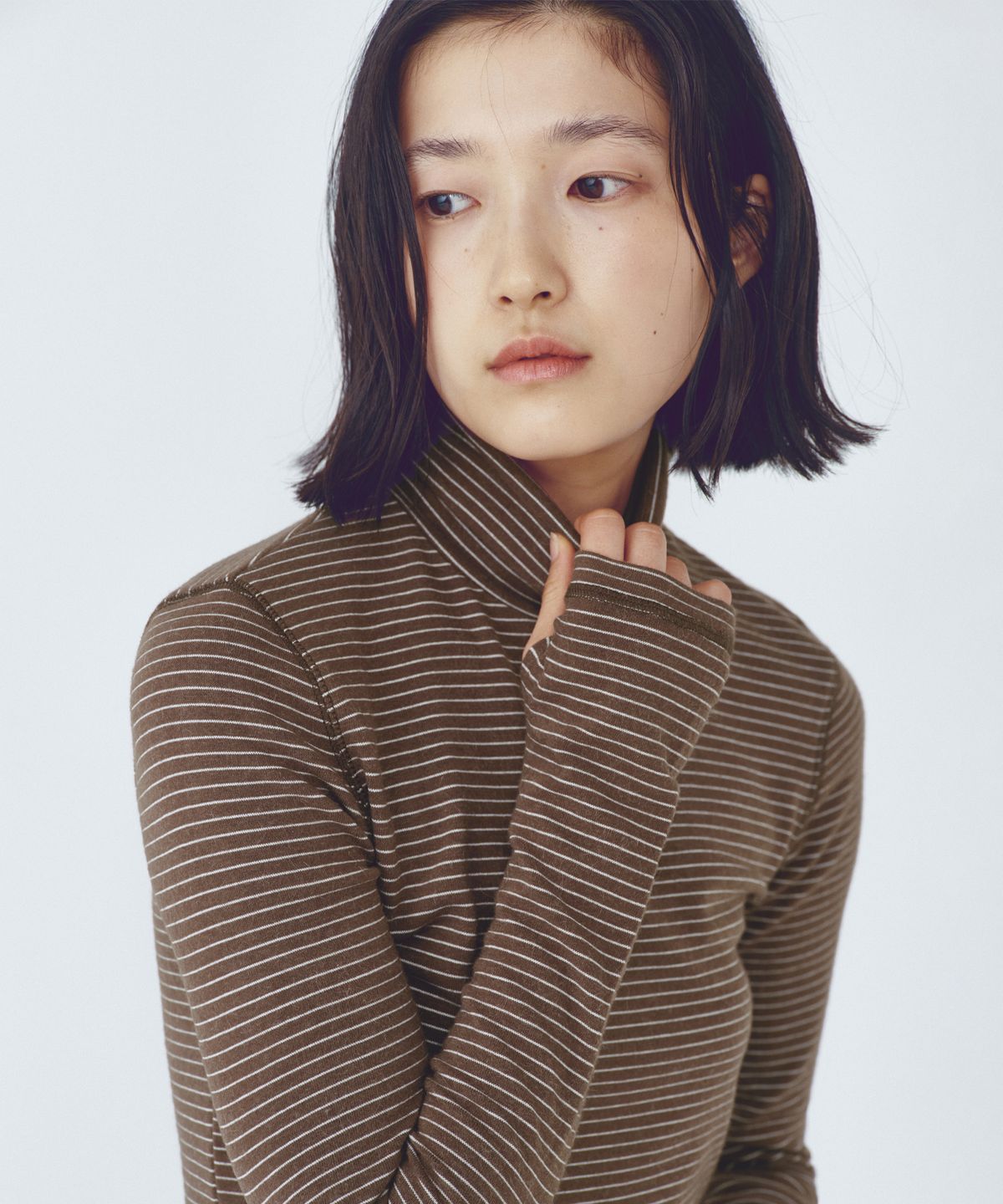 씨타(CITTA) Every Day Angora Stripe Turtle-neck T-shirt_CTT395(Brown)