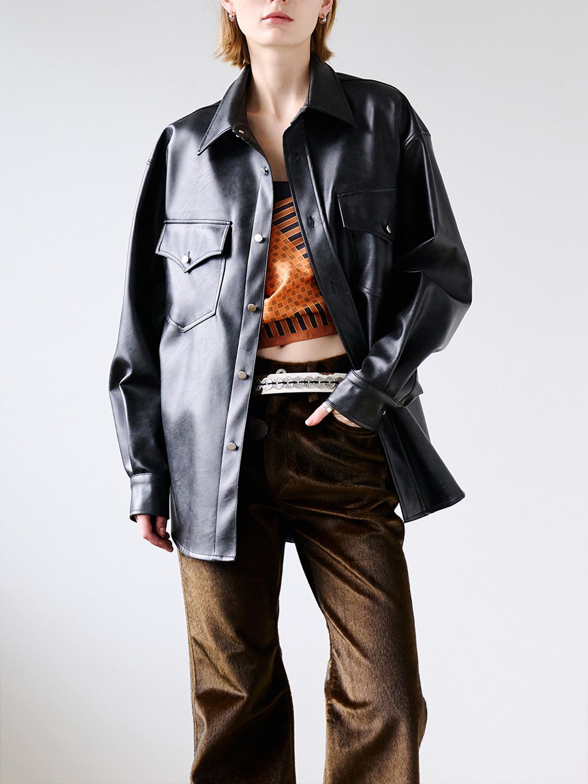 리게(RIGHE) LEATHER FUR SHIRT BLACK