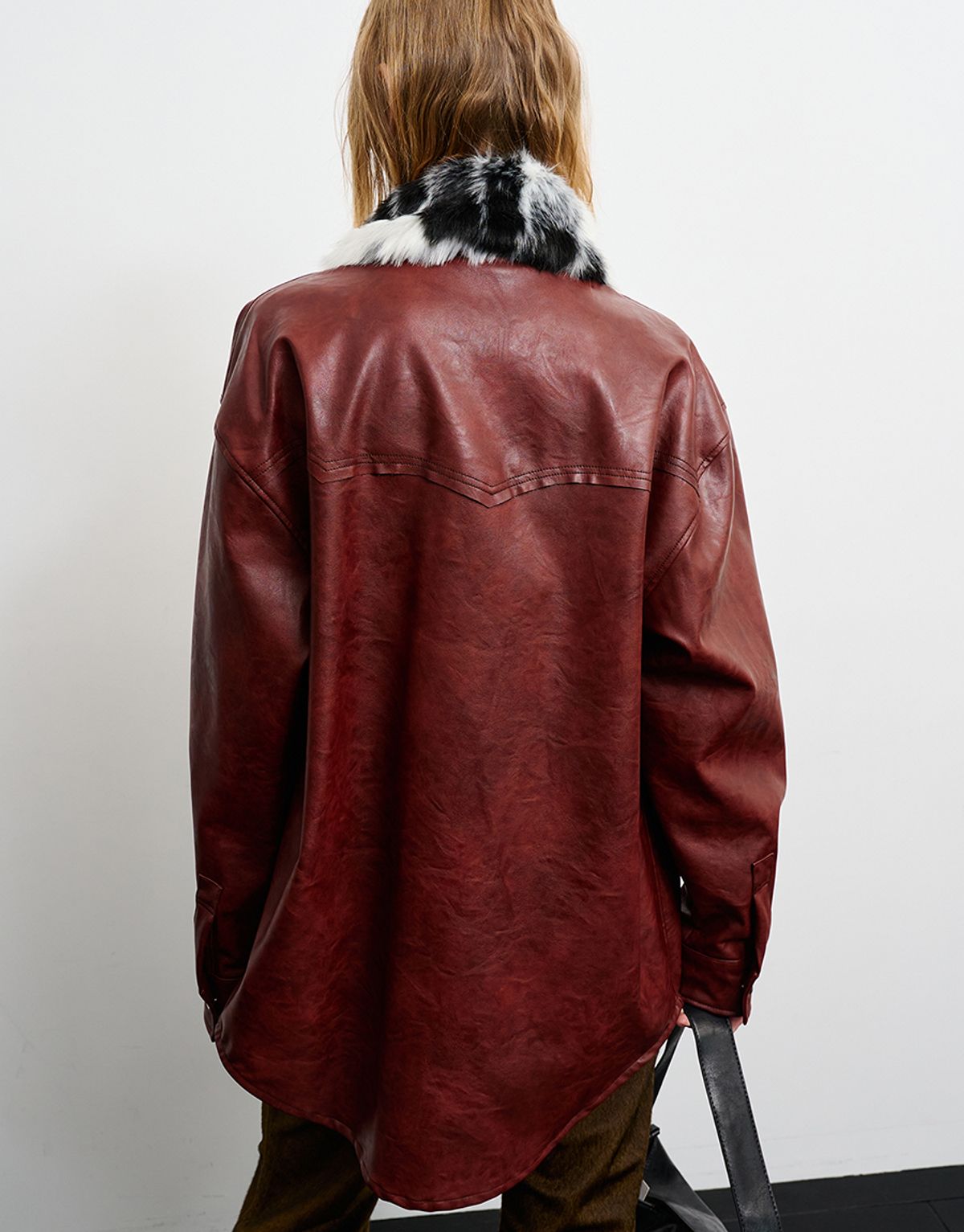 리게(RIGHE) LEATHER FUR SHIRT RED BROWN