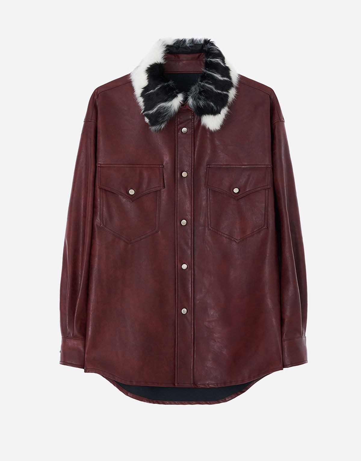 리게(RIGHE) LEATHER FUR SHIRT RED BROWN