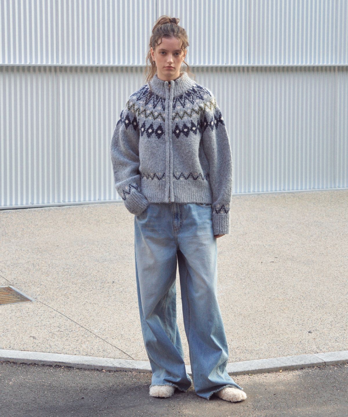 씨타(CITTA) Nordic Wool Blend Jacquard Knit Zip-up_CTK255(Grey)