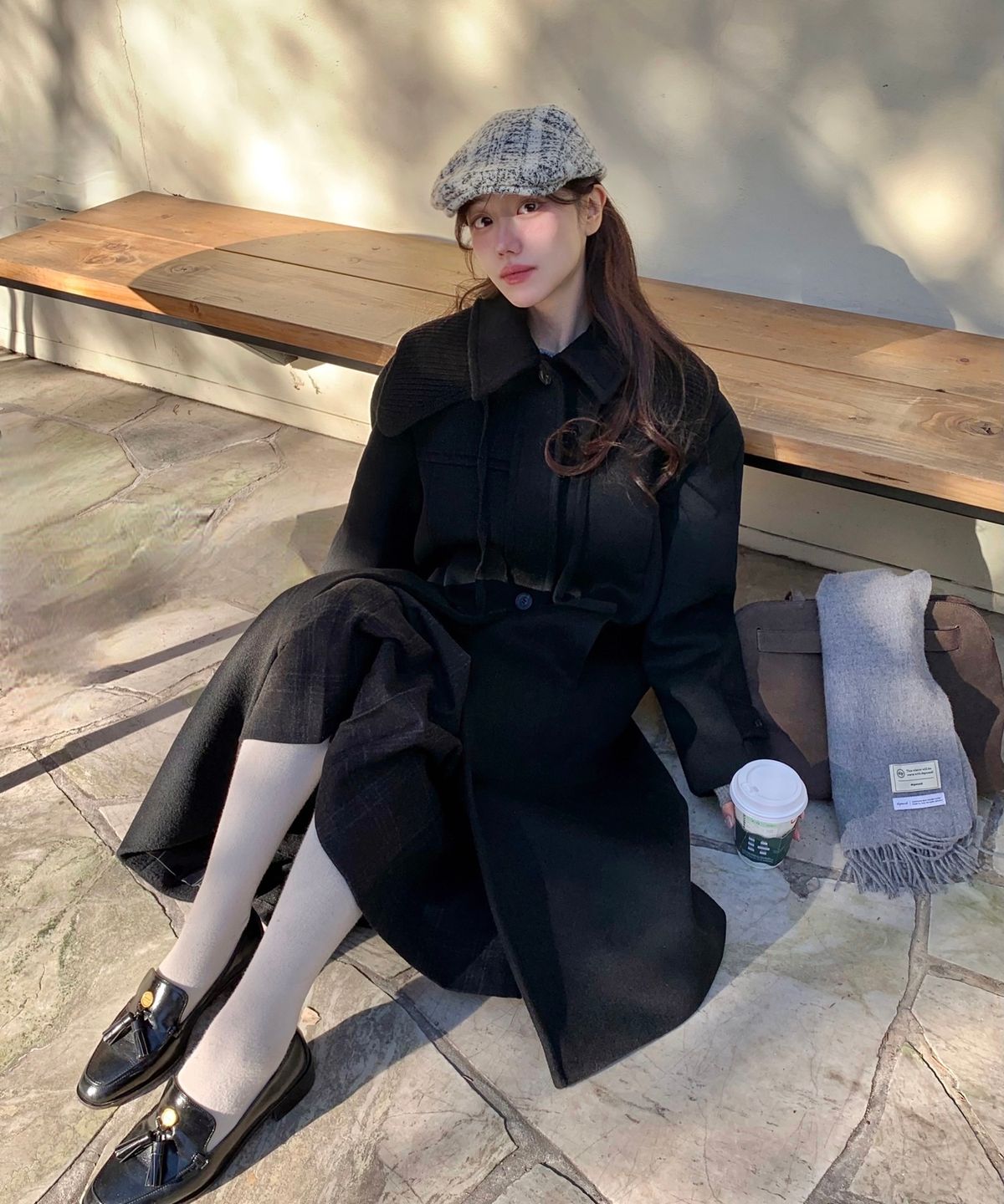 아위(AHWE) KNIT COLLAR BALMACAAN COAT_BLACK