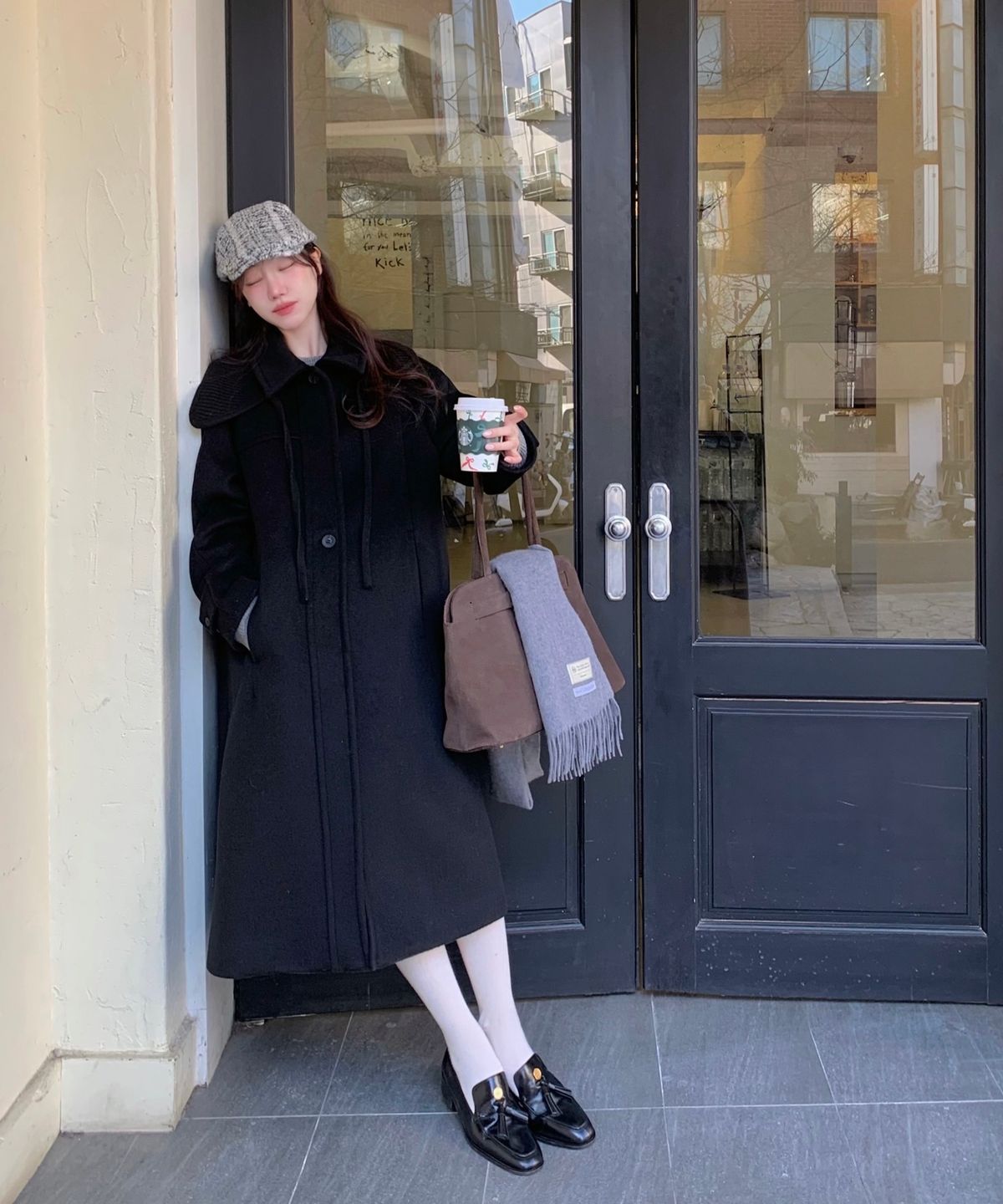 아위(AHWE) KNIT COLLAR BALMACAAN COAT_BLACK
