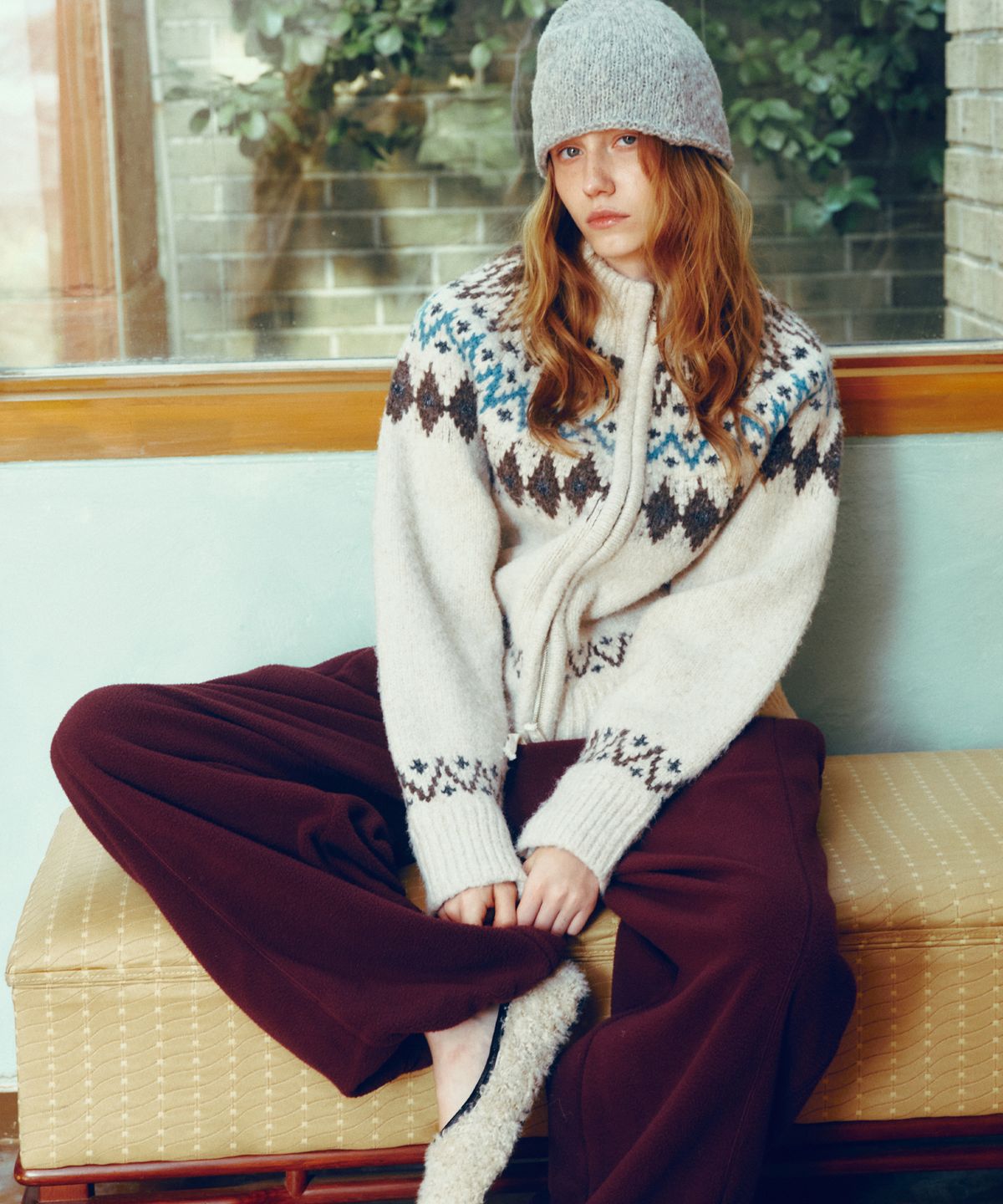 씨타(CITTA) Nordic Wool Blend Jacquard Knit Zip-up_CTK255(Light Beige)