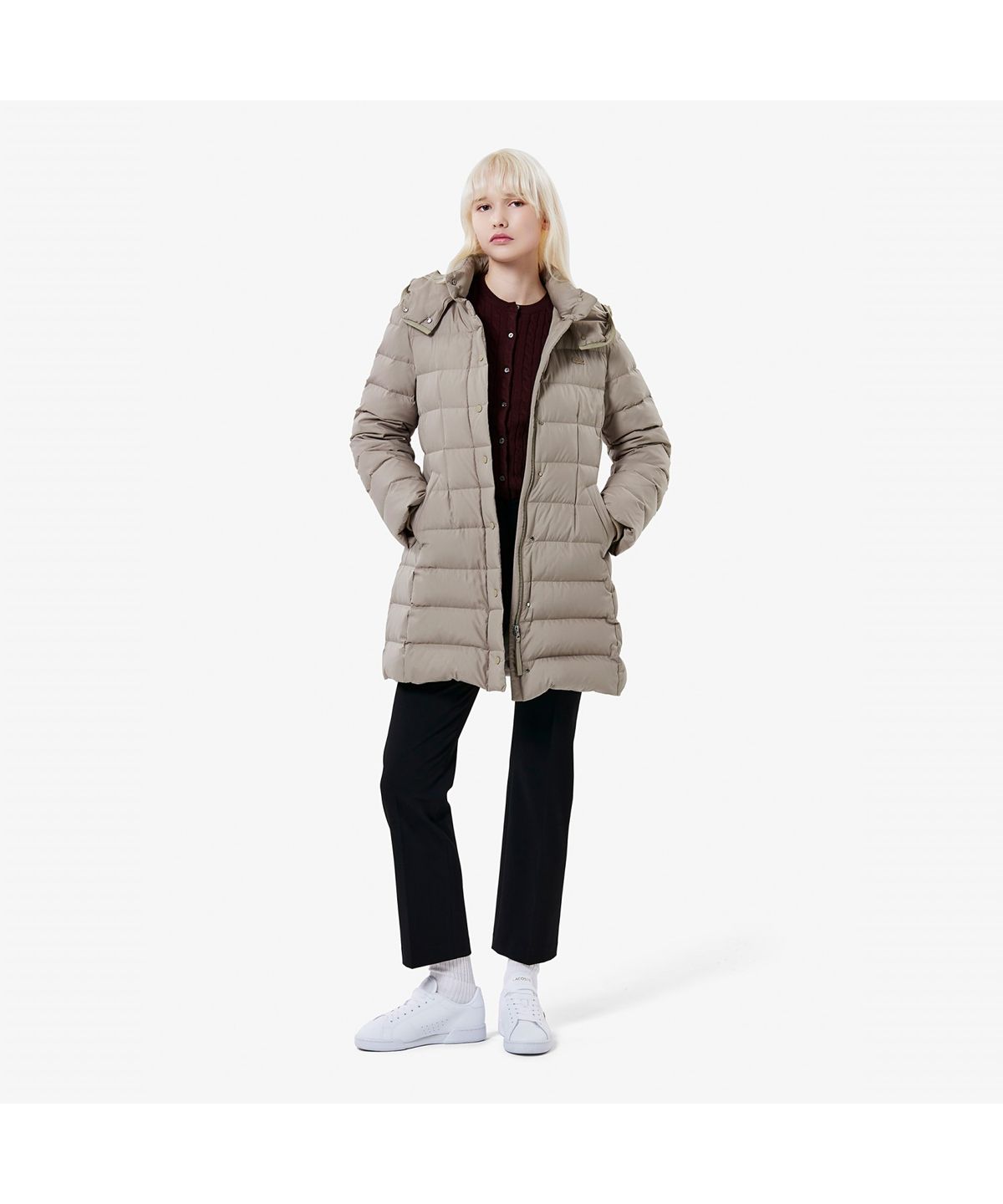 라코스테(LACOSTE) 여성 슬림핏 후드탈착 중힙 다운 BF545E-55N 02S