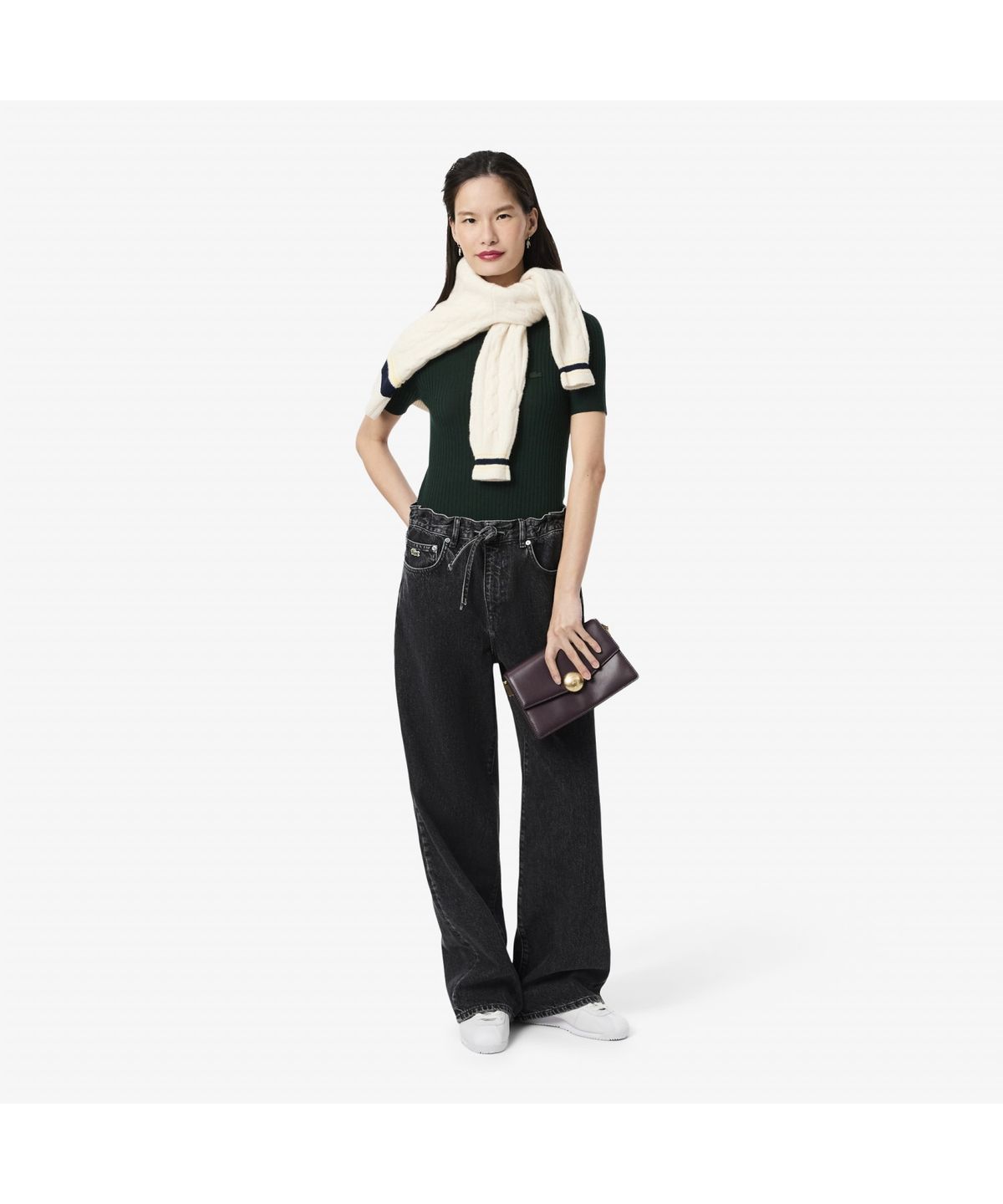 라코스테(LACOSTE) 여성 립조직 메리노울 반팔 스웨터 AF4146-55N YZP
