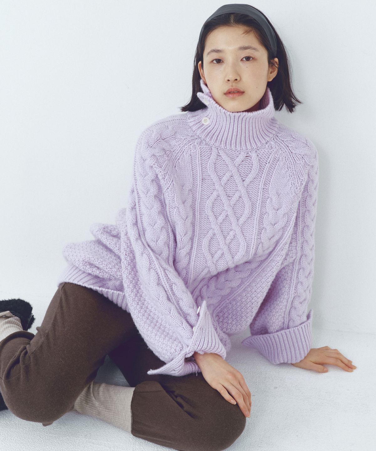 씨타(CITTA) Wool Made Button High-neck Grandma Kint_CTK248(Lavender)