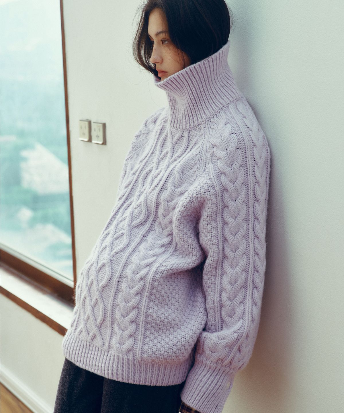 씨타(CITTA) Wool Made Button High-neck Grandma Kint_CTK248(Lavender)