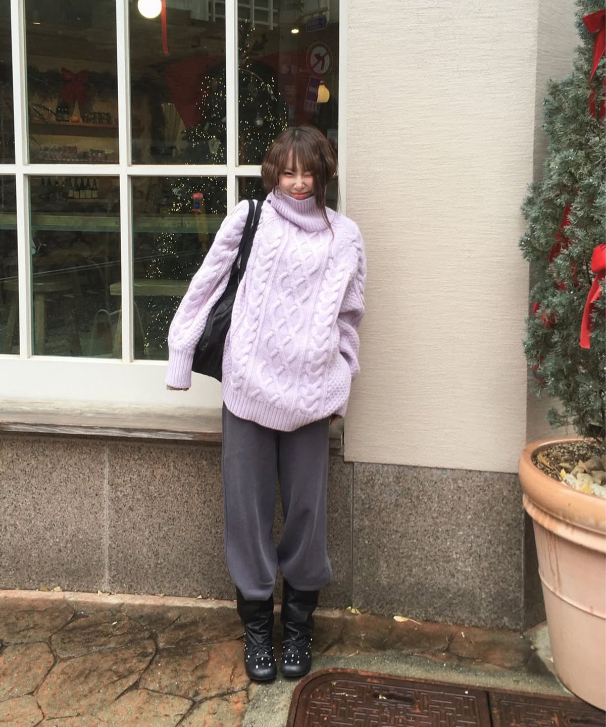 씨타(CITTA) Wool Made Button High-neck Grandma Kint_CTK248(Lavender)