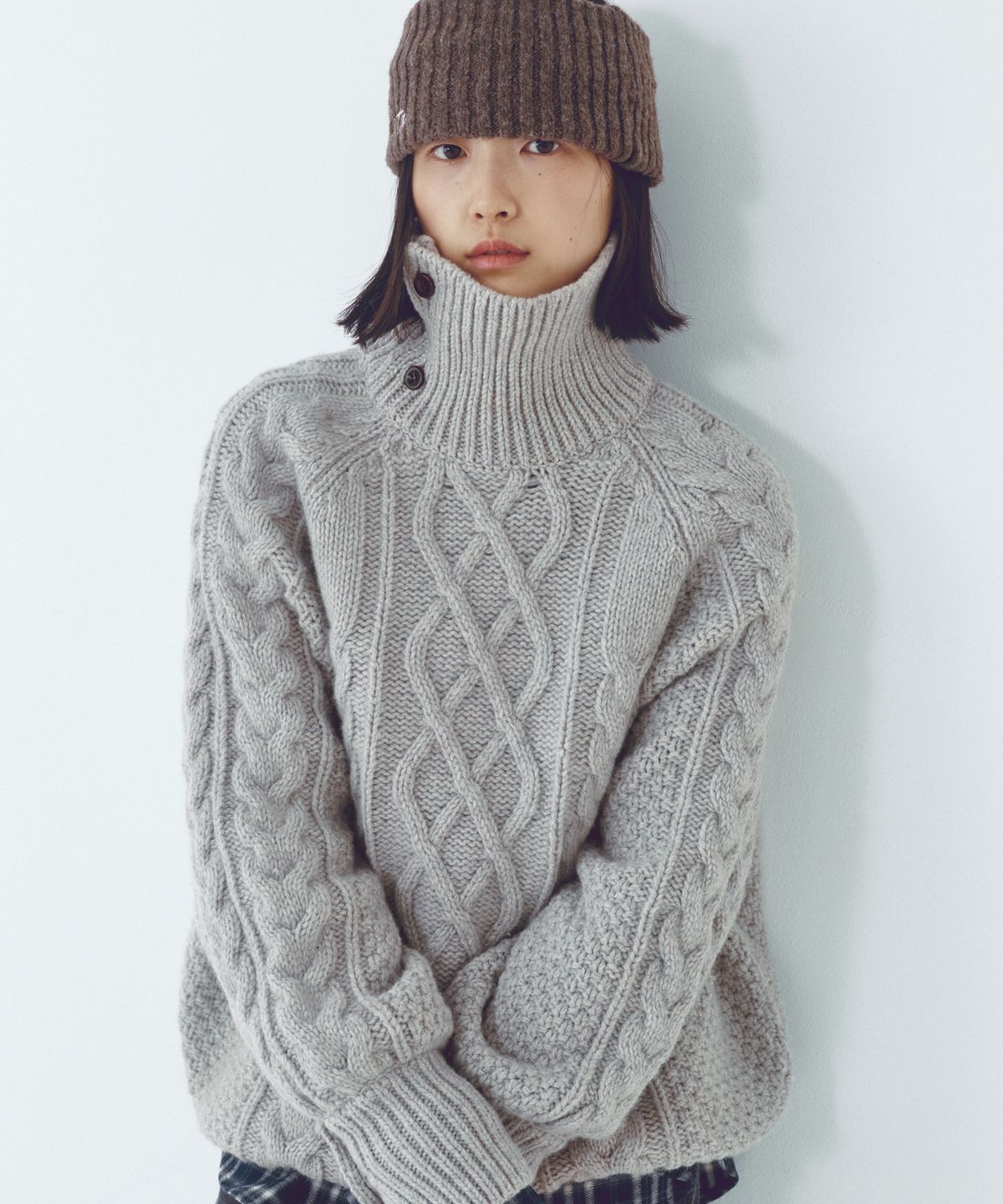 씨타(CITTA) Wool Made Button High-neck Grandma Kint_CTK248(Grey)