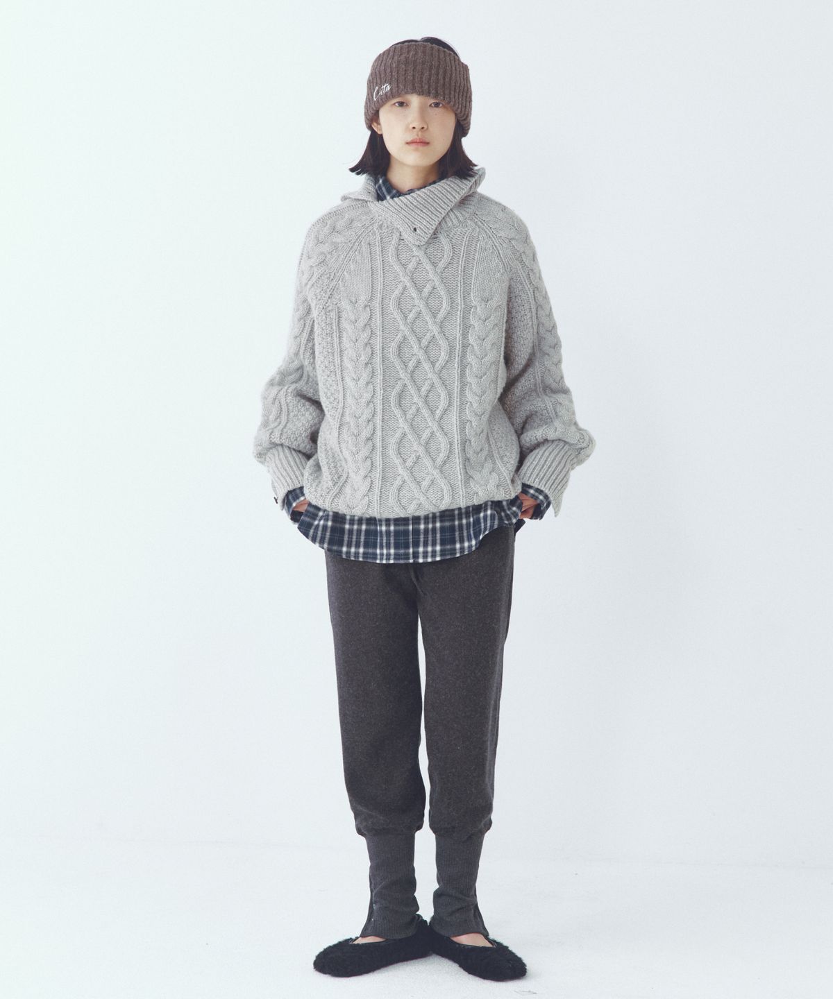씨타(CITTA) Wool Made Button High-neck Grandma Kint_CTK248(Grey)