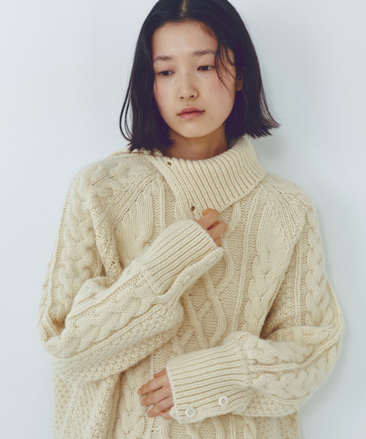 씨타(CITTA) Wool Made Button High-neck Grandma Kint_CTK248(Butter)