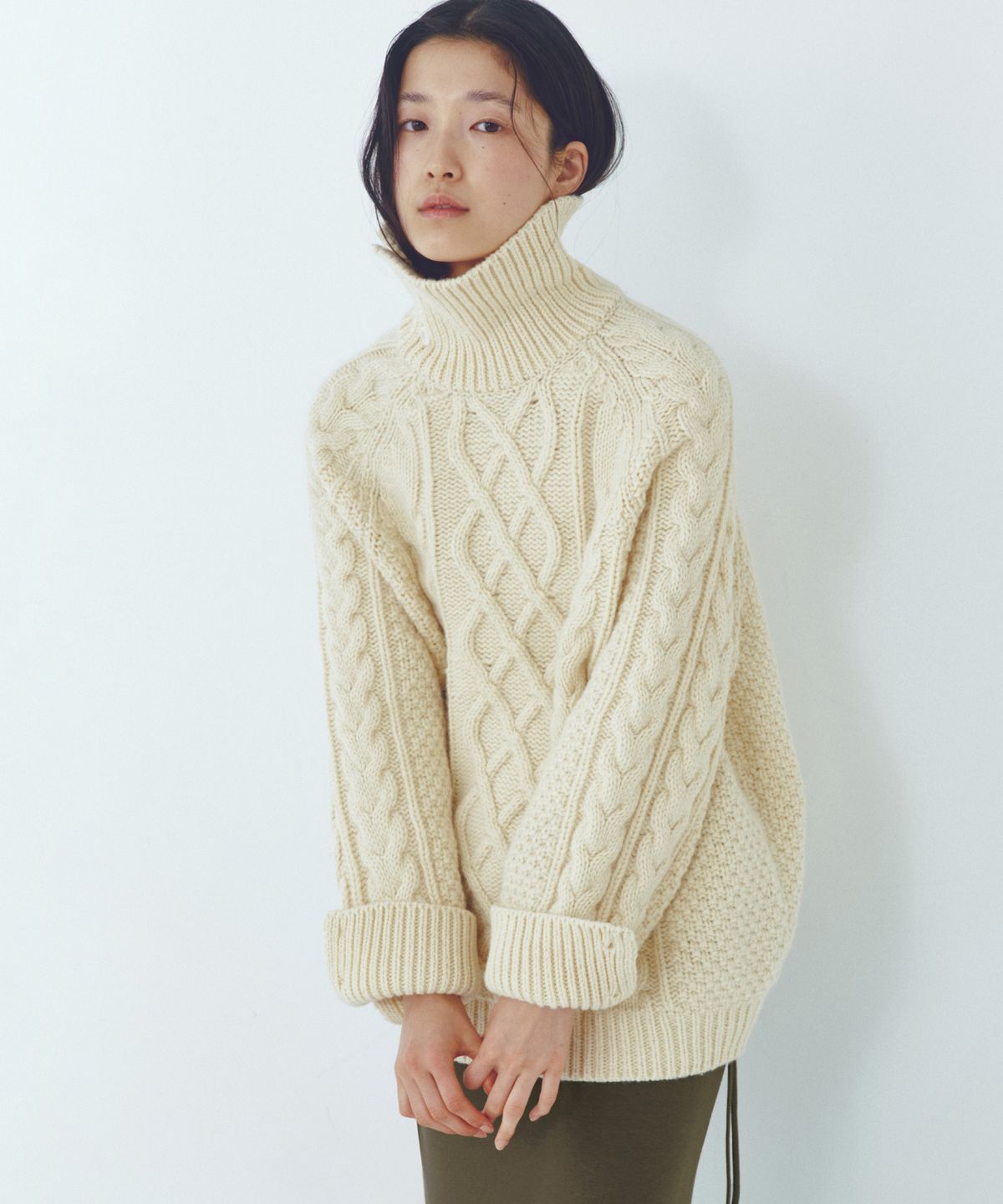 씨타(CITTA) Wool Made Button High-neck Grandma Kint_CTK248(Butter)