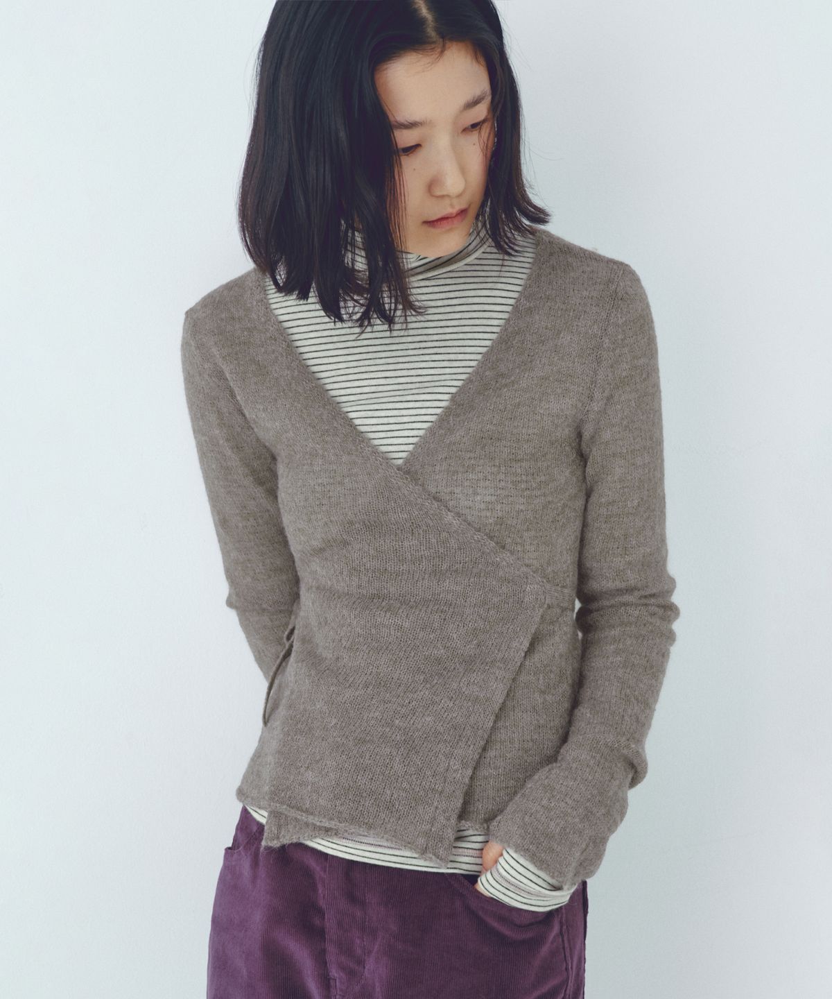 씨타(CITTA) Essential Alpaca Wool Wrap Knit Cardigan_CTK245(Khaki Grey)