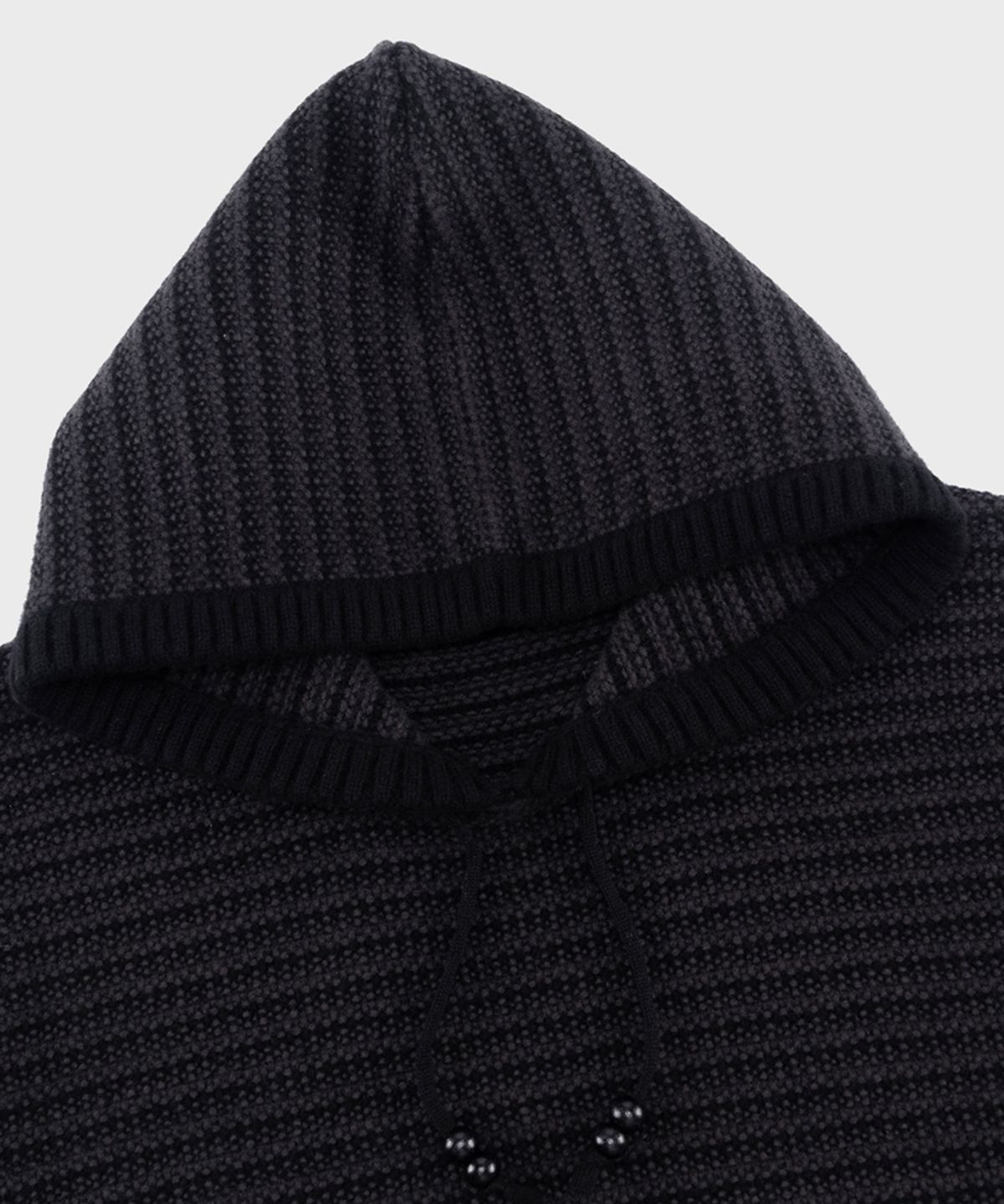 프레프(PREF) BLACK WOOL KNIT STRIPE HOODIE