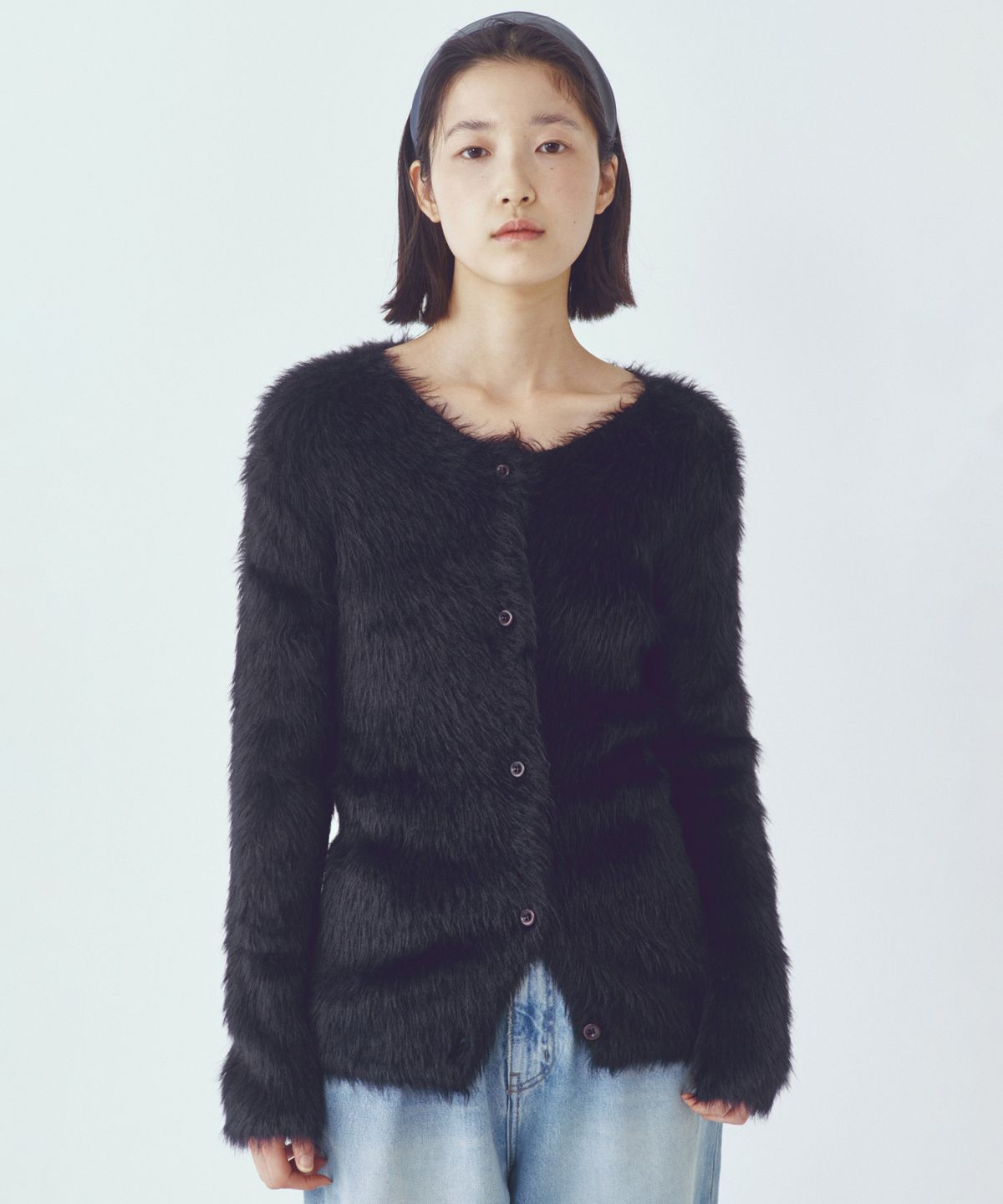 씨타(CITTA) Soft Fur Round Knit Cardigan_CTK244(Black)