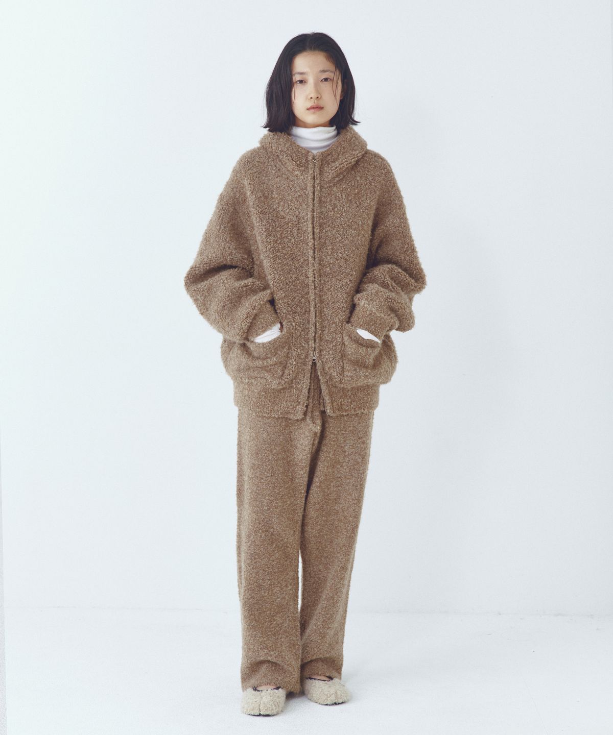 씨타(CITTA) Wool Blended Heavy Brush Knit Hood Zip-up_CTK243(Brown)