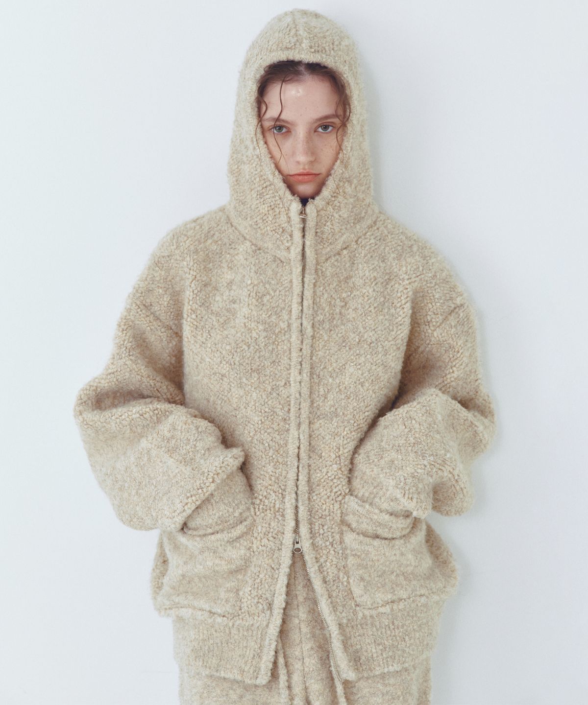 씨타(CITTA) Wool Blended Heavy Brush Knit Hood Zip-up_CTK243(Beige)