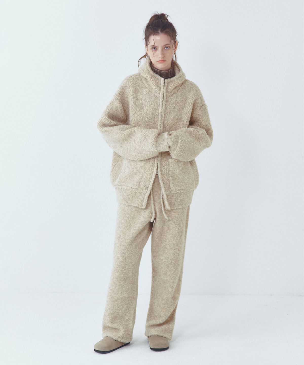 씨타(CITTA) Wool Blended Heavy Brush Knit Hood Zip-up_CTK243(Beige)