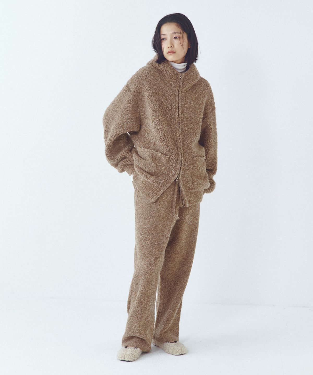 씨타(CITTA) [SET]Wool Blended Heavy Brush Knit Hood Zip-up Set-up(3color)
