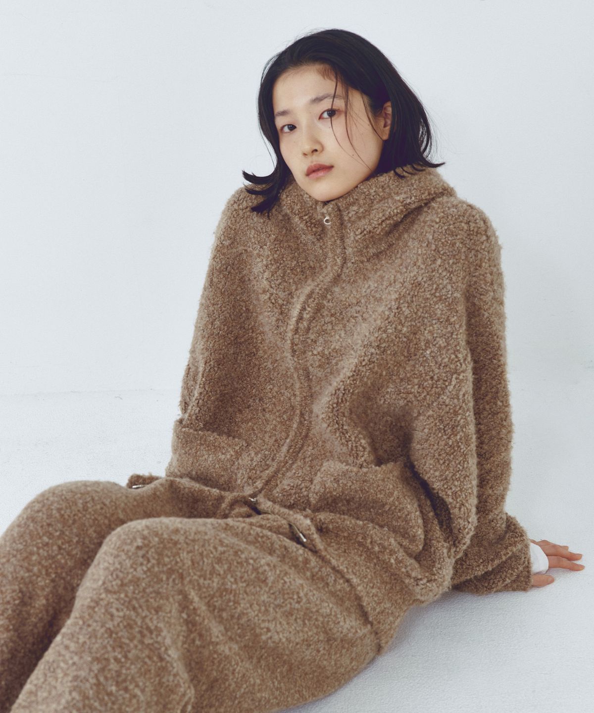 씨타(CITTA) [SET]Wool Blended Heavy Brush Knit Hood Zip-up Set-up(3color)