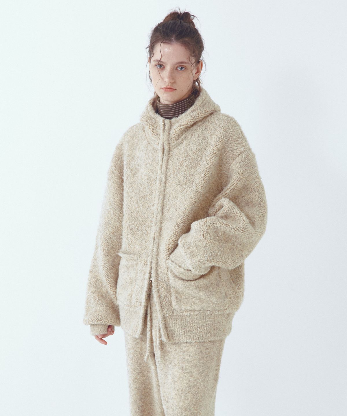 씨타(CITTA) [SET]Wool Blended Heavy Brush Knit Hood Zip-up Set-up(3color)