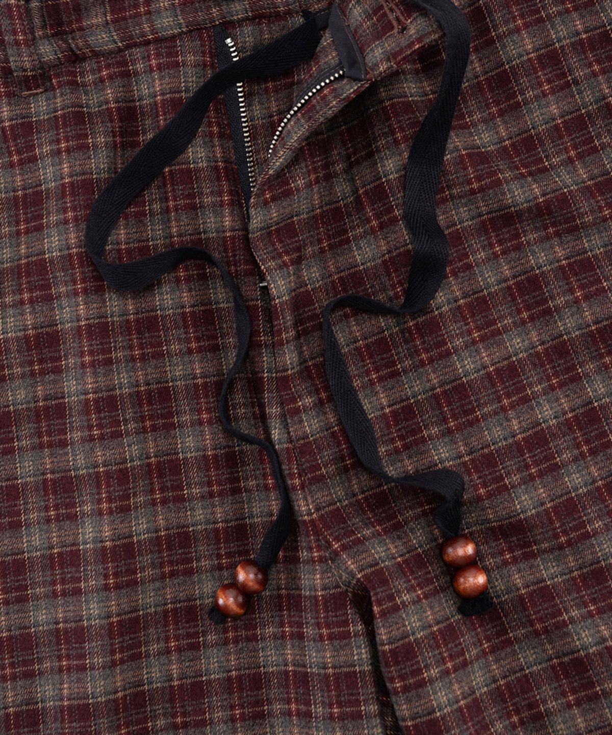 프레프(PREF) BURGUNDY TRATAN CHECK ELASTIC WAIST TROUSER