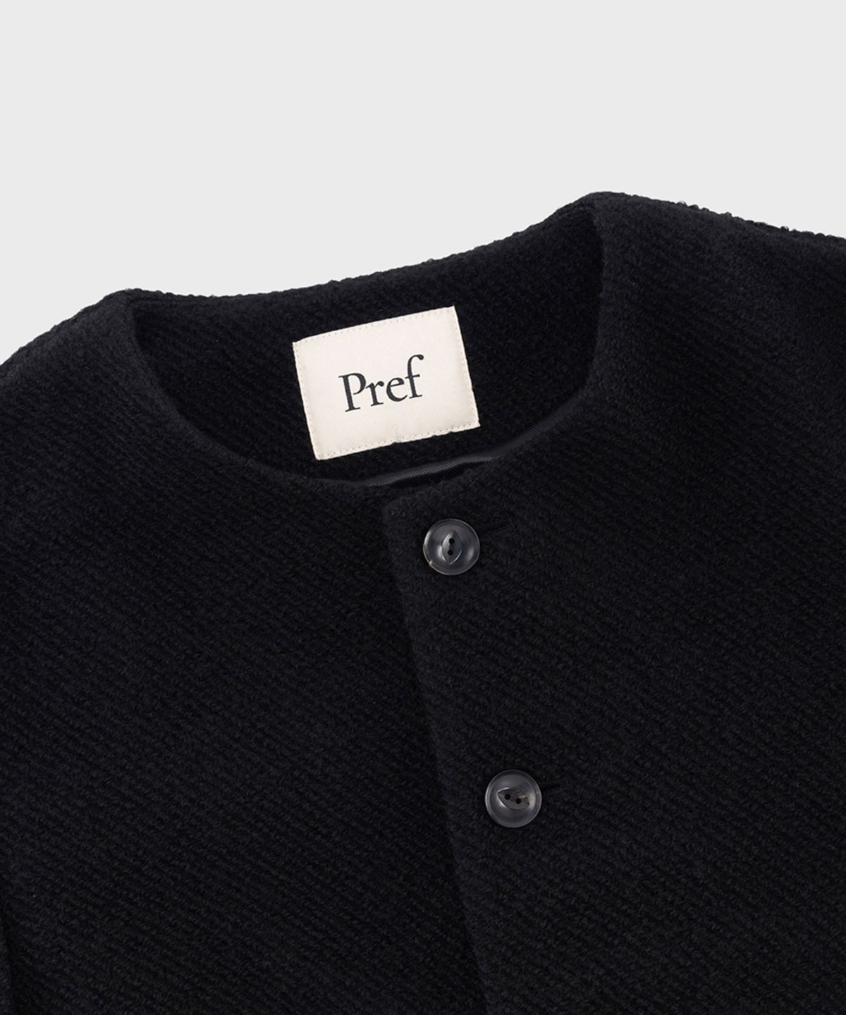 프레프(PREF) BLACK WOOL ALPACA COLLARLESS JACKET