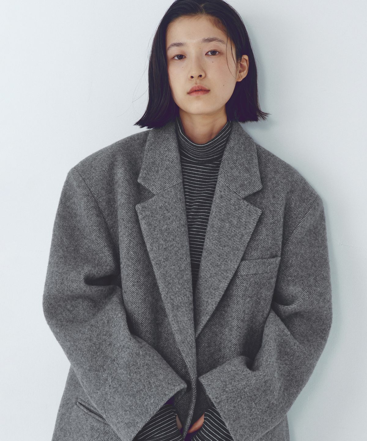 씨타(CITTA) Wool Blended Maxi Over Fit Tailored Blazer Jacket_CTO147(Grey)