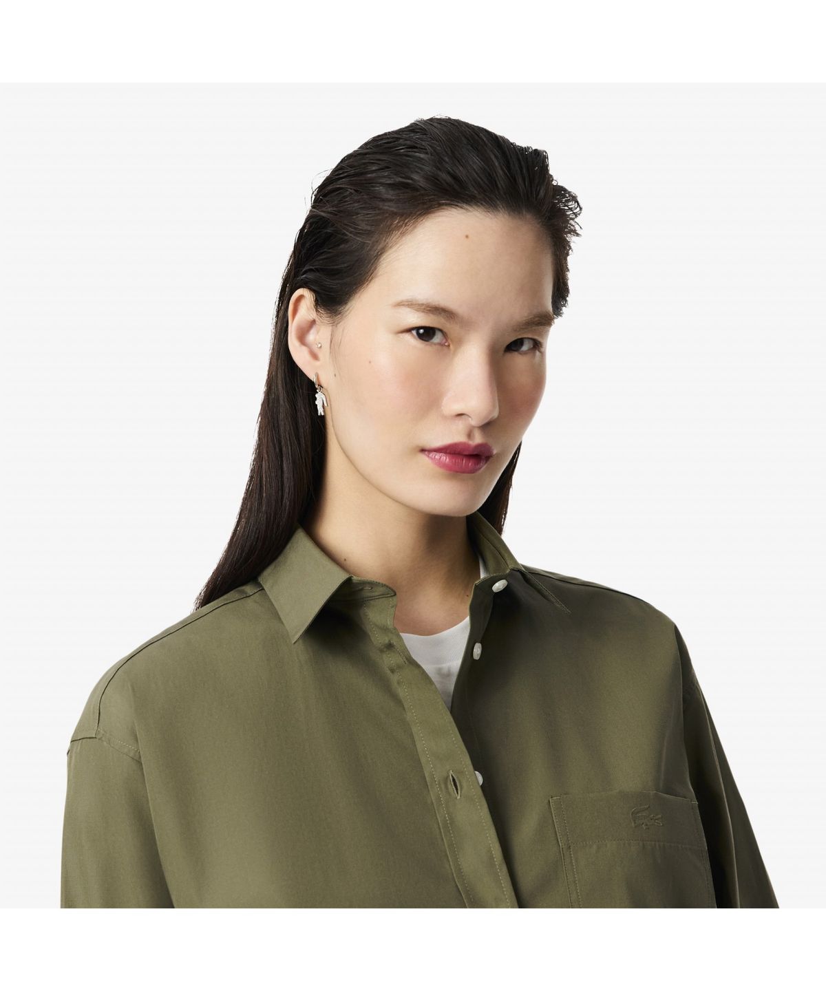 라코스테(LACOSTE) 여성 오버사이즈 포플린 셔츠 CF0215-55N E9F