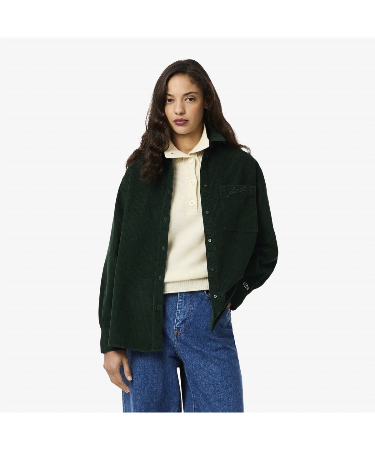 라코스테(LACOSTE) 여성 코듀로이 로고 자수 셔츠 CF5336-55N YZP