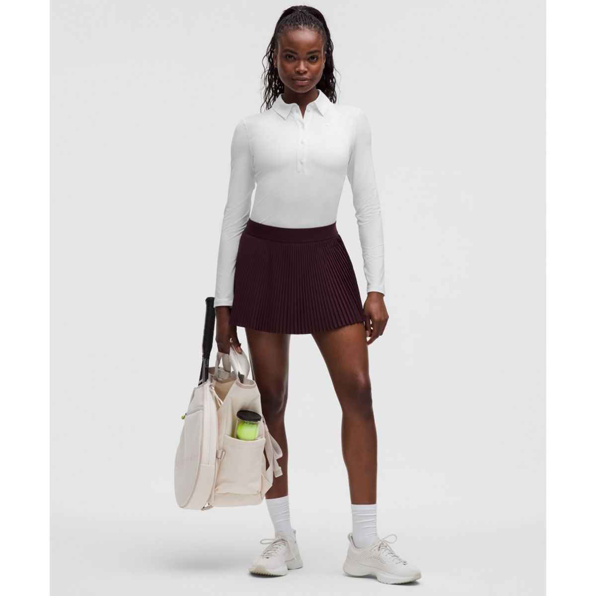 룰루레몬(LULULEMON) 퀵 드라이 롱슬리브 폴로 셔츠 *스트레이트 헴  WHT