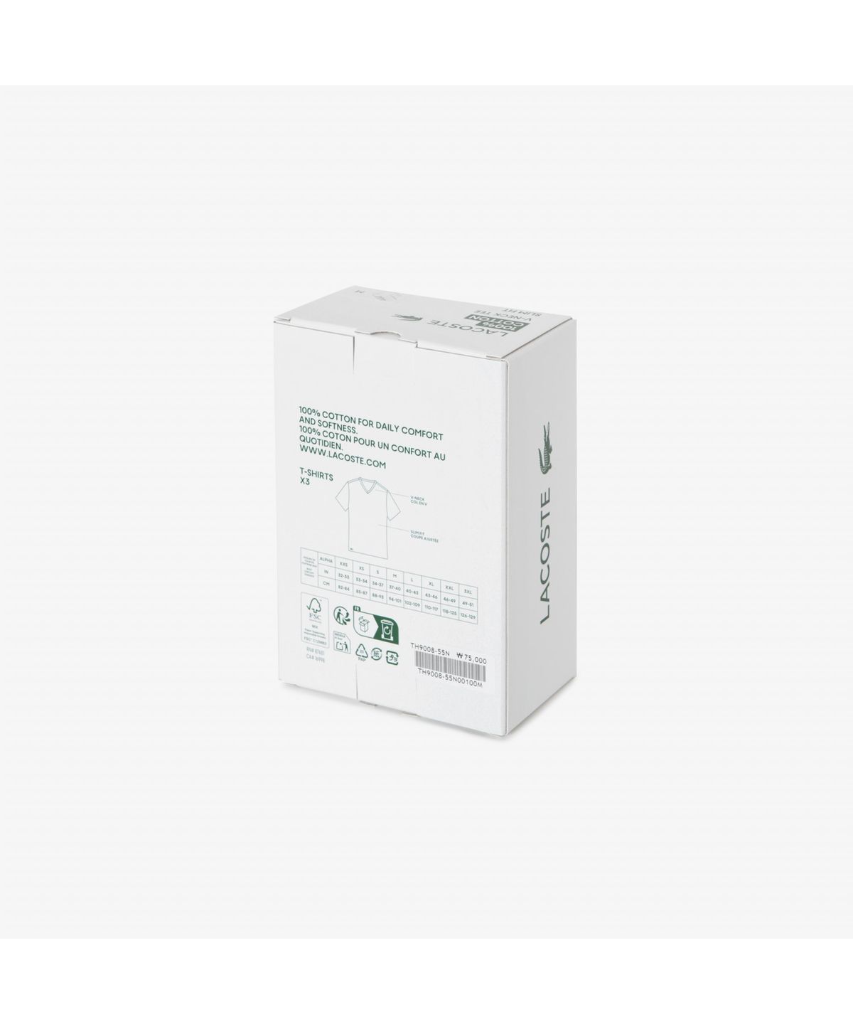 라코스테(LACOSTE) 남성 베이직 브이넥 코튼 티셔츠 3PACK TH9008-55N 001