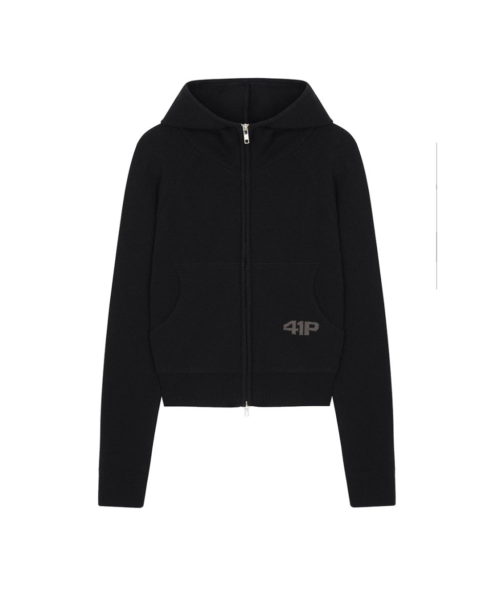 MUSINSA公式 | 41PRAY High-Neck Knit Hoodie Zip Up / Black