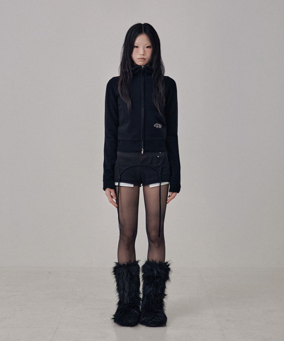 MUSINSA公式 | 41PRAY High-Neck Knit Hoodie Zip Up / Black
