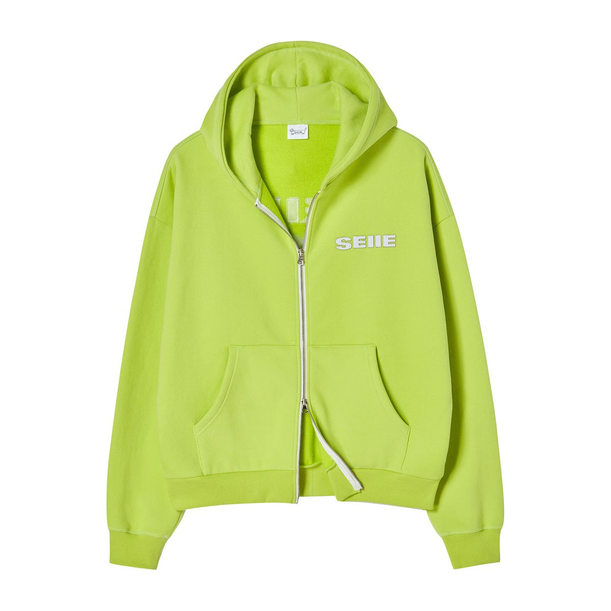세이에(SEIIE) 네온 아플리케 허그 후드집업 Neon Green