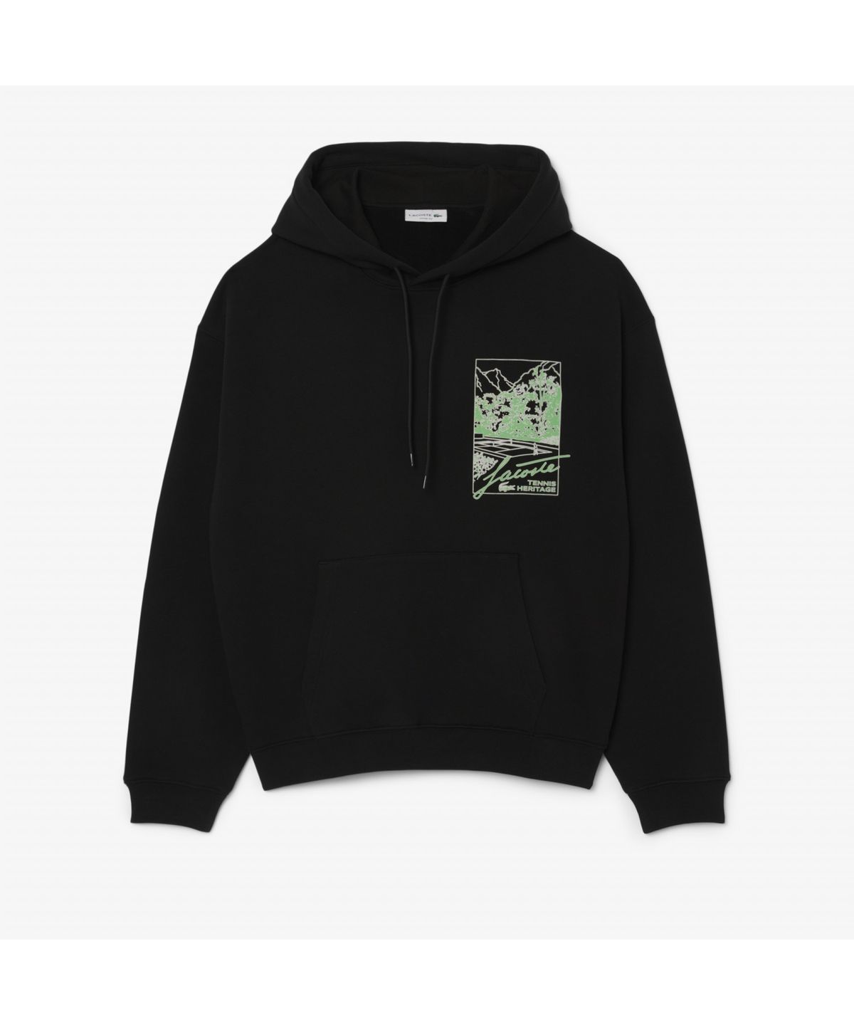라코스테(LACOSTE) 남성 테니스코트 그래픽 약기모 루즈핏 후드 풀오버 스웻셔츠 SH6406-55N 031