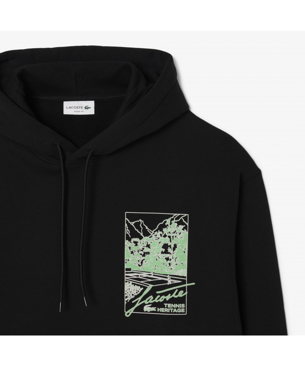 라코스테(LACOSTE) 남성 테니스코트 그래픽 약기모 루즈핏 후드 풀오버 스웻셔츠 SH6406-55N 031