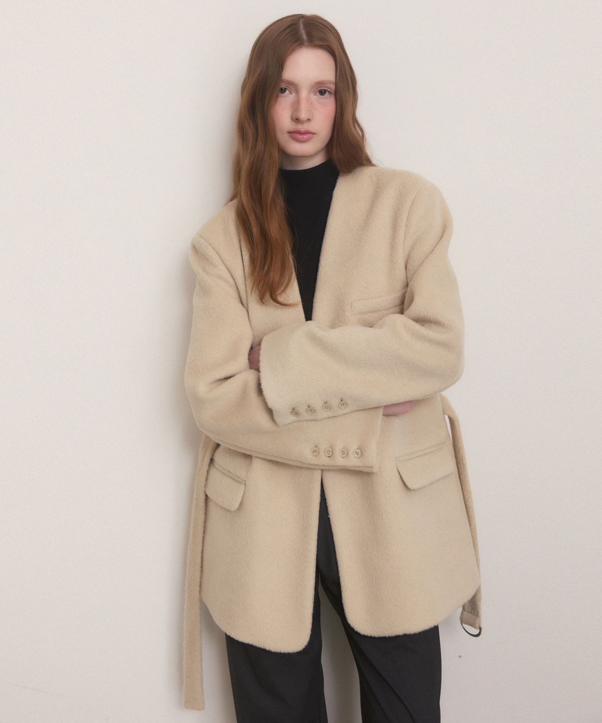 어다울(ADAUL) Lap pocket deep v neck midi coat ver.2 - beige