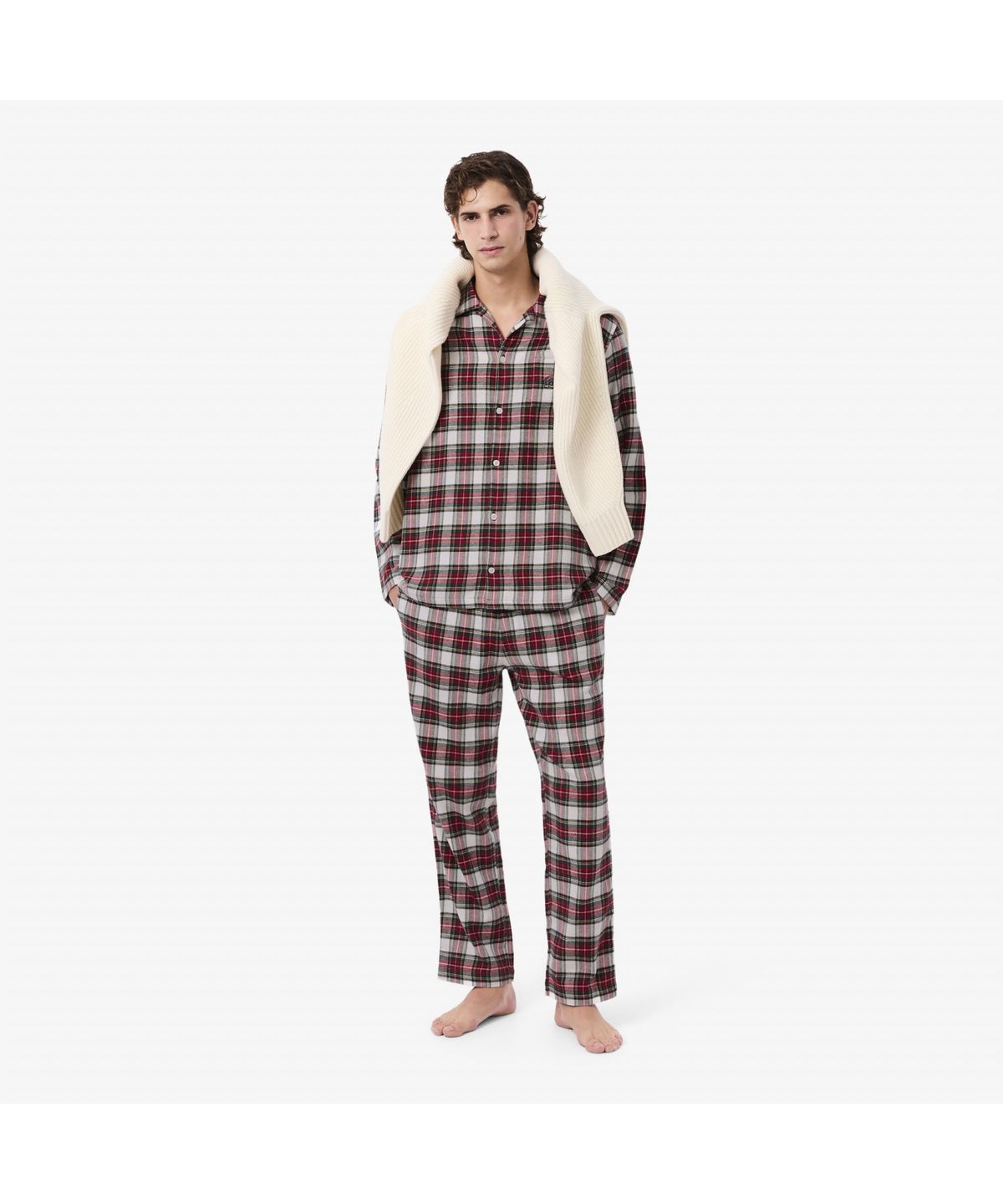 라코스테(LACOSTE) 남성 플란넬 체크 코튼 파자마 세트 4H7981-55N UW6