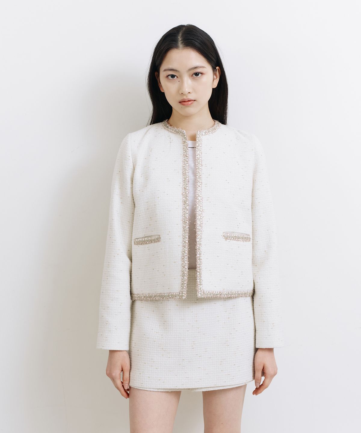 라피네아뜰리에(RAFFINE ATELIER) 클래식 트위드 자켓 아이보리