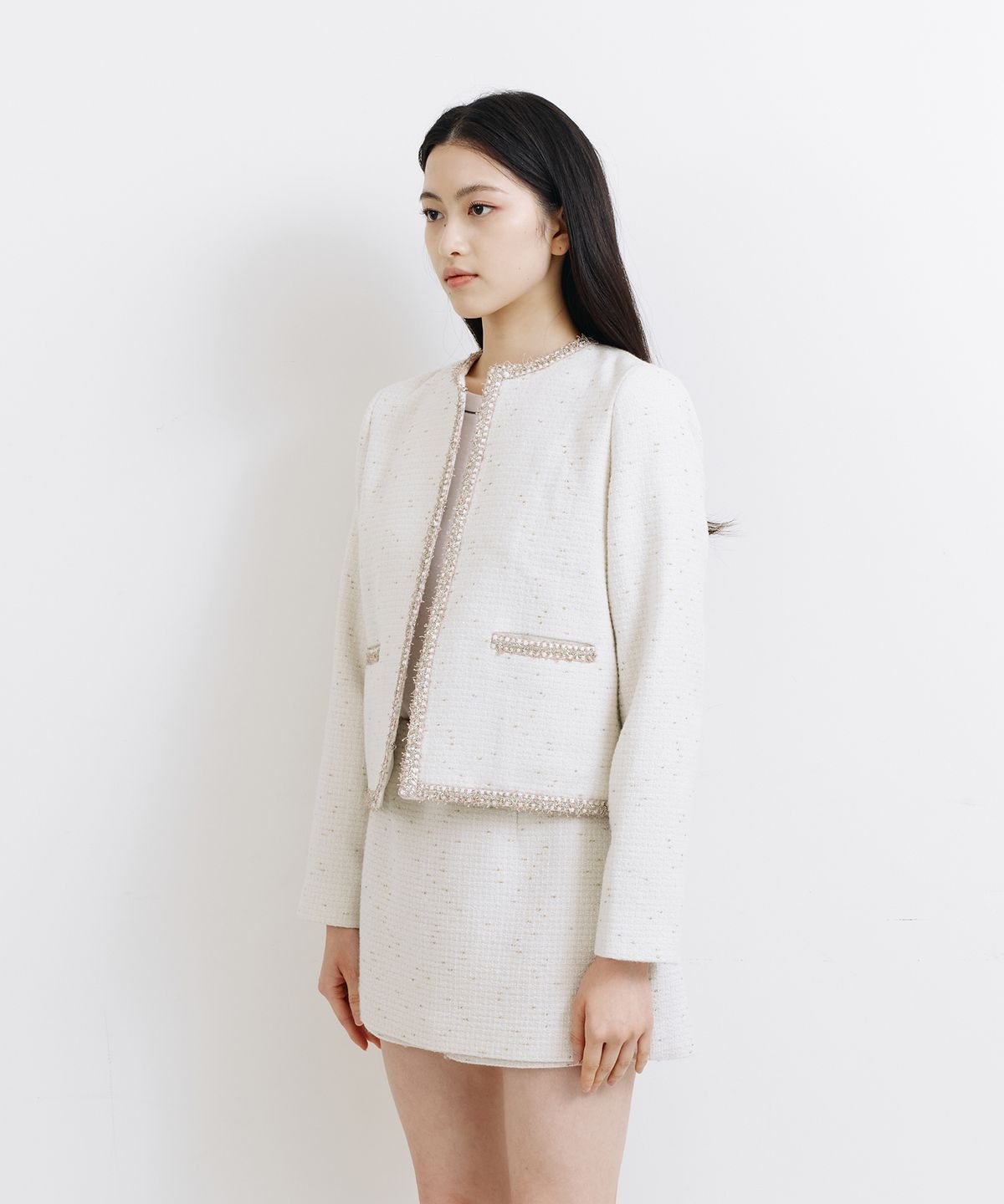 라피네아뜰리에(RAFFINE ATELIER) 클래식 트위드 자켓 아이보리