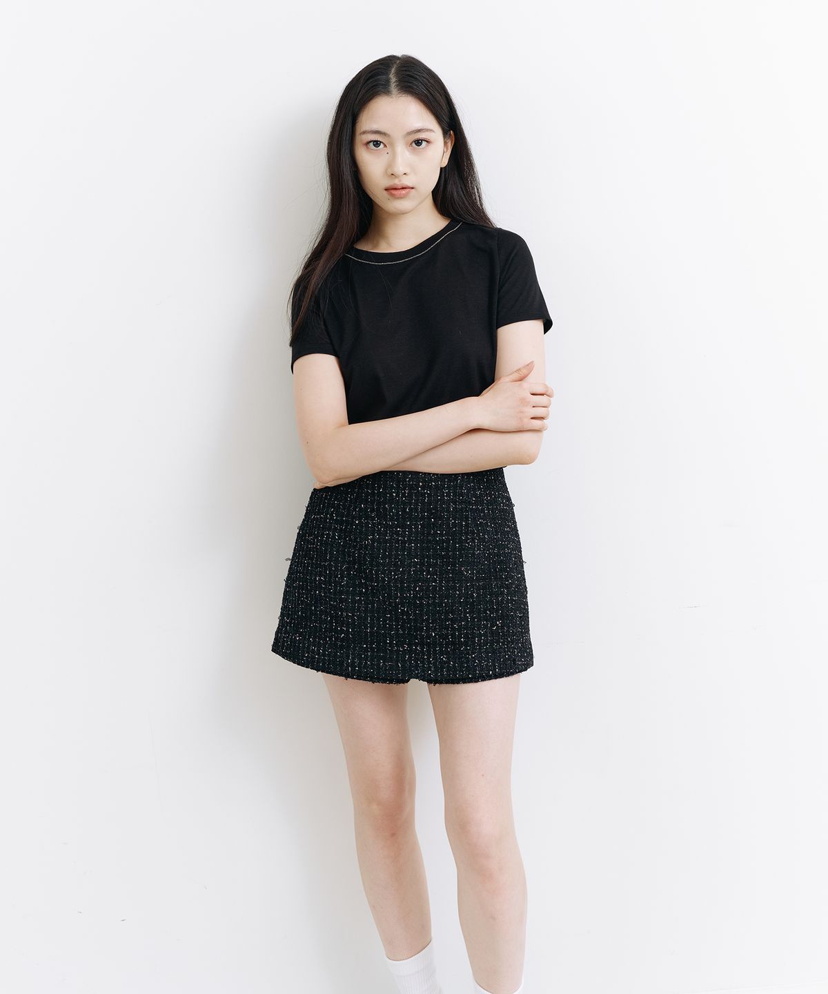 라피네아뜰리에(RAFFINE ATELIER) 클래식 트위드 치마바지 블랙